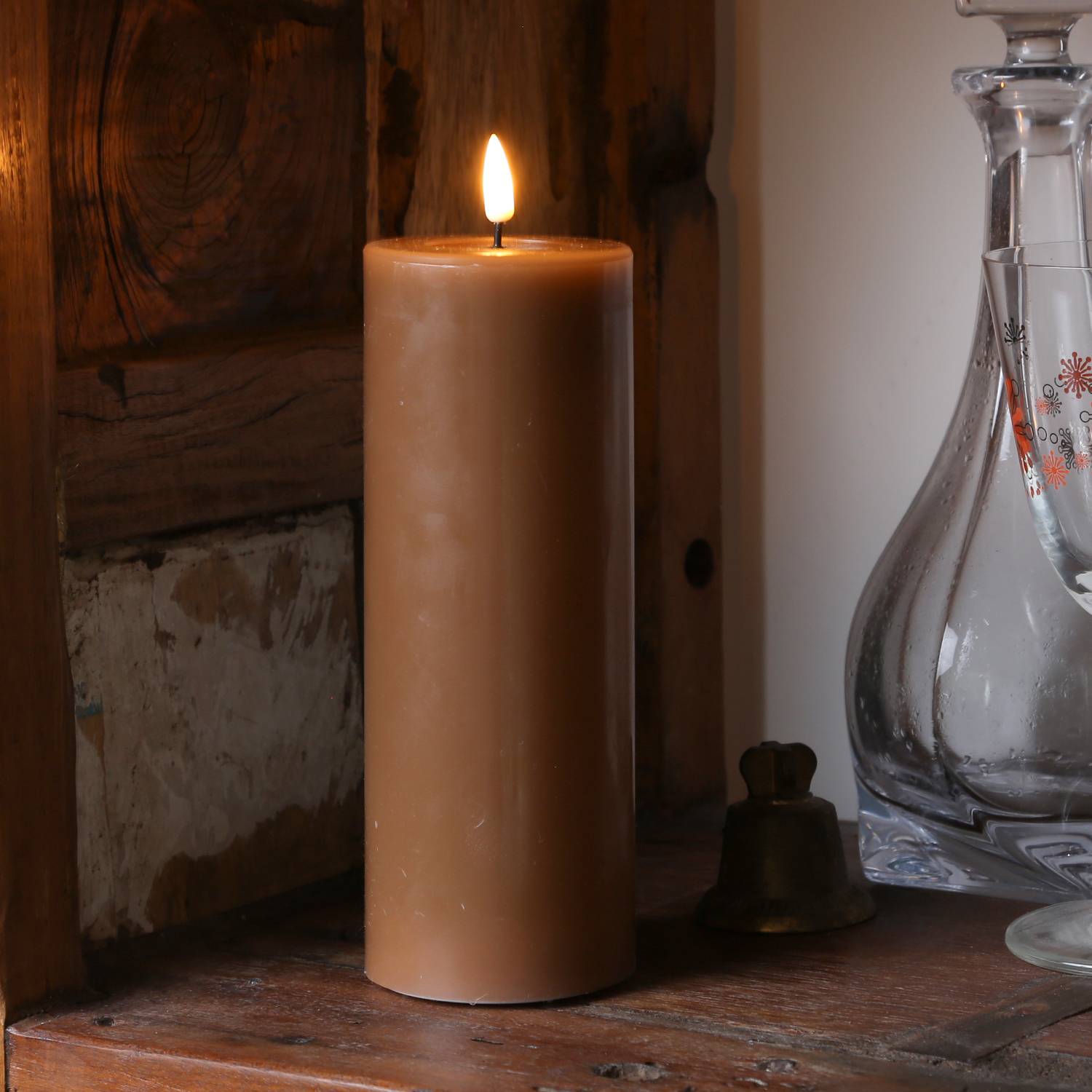 LED Kerze Mia Deluxe Homeart Echtwachs flackernd H: 20cm D: 7,5cm karamell