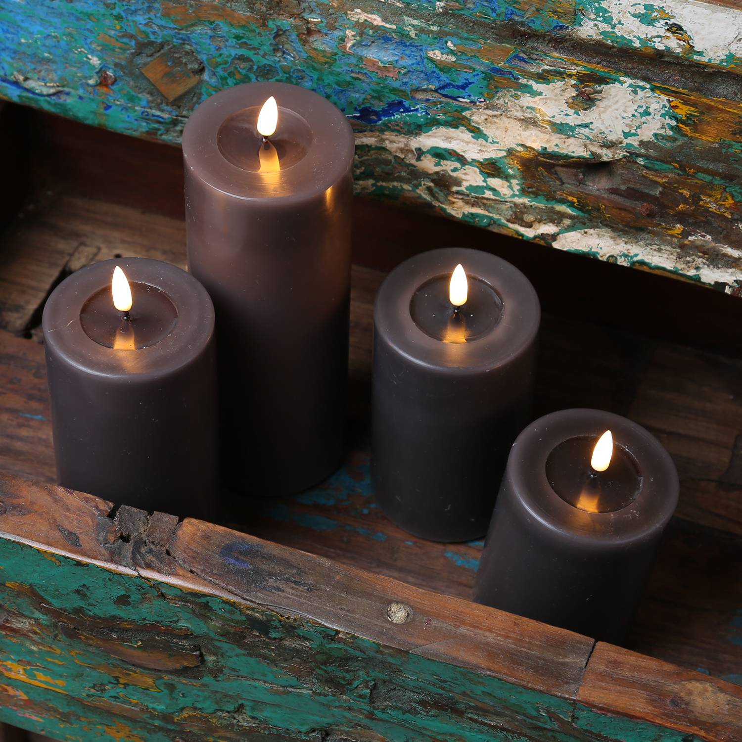 LED Kerze Mia Deluxe Homeart Echtwachs flackernde Flamme H: 10cm D: 7,5cm mokka