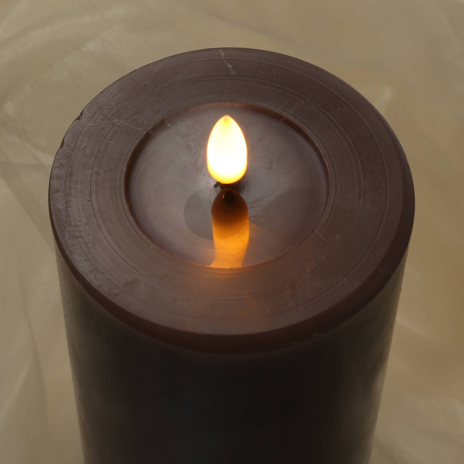 LED Kerze Mia Deluxe Homeart Echtwachs flackernde Flamme H: 10cm D: 7,5cm mokka