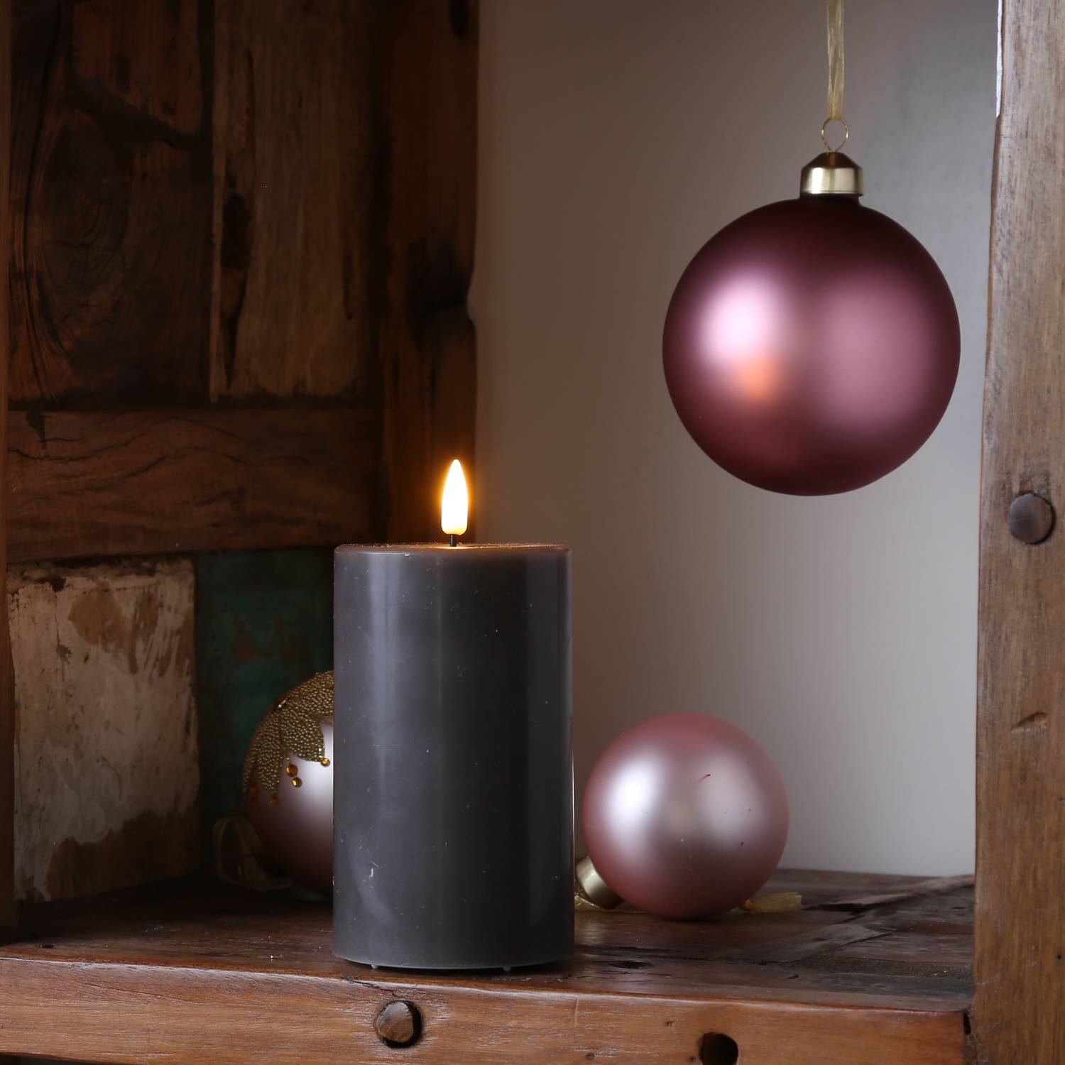 LED Kerze Mia Deluxe Homeart Echtwachs flackernde Flamme H: 12,5cm D:7,5cm mokka