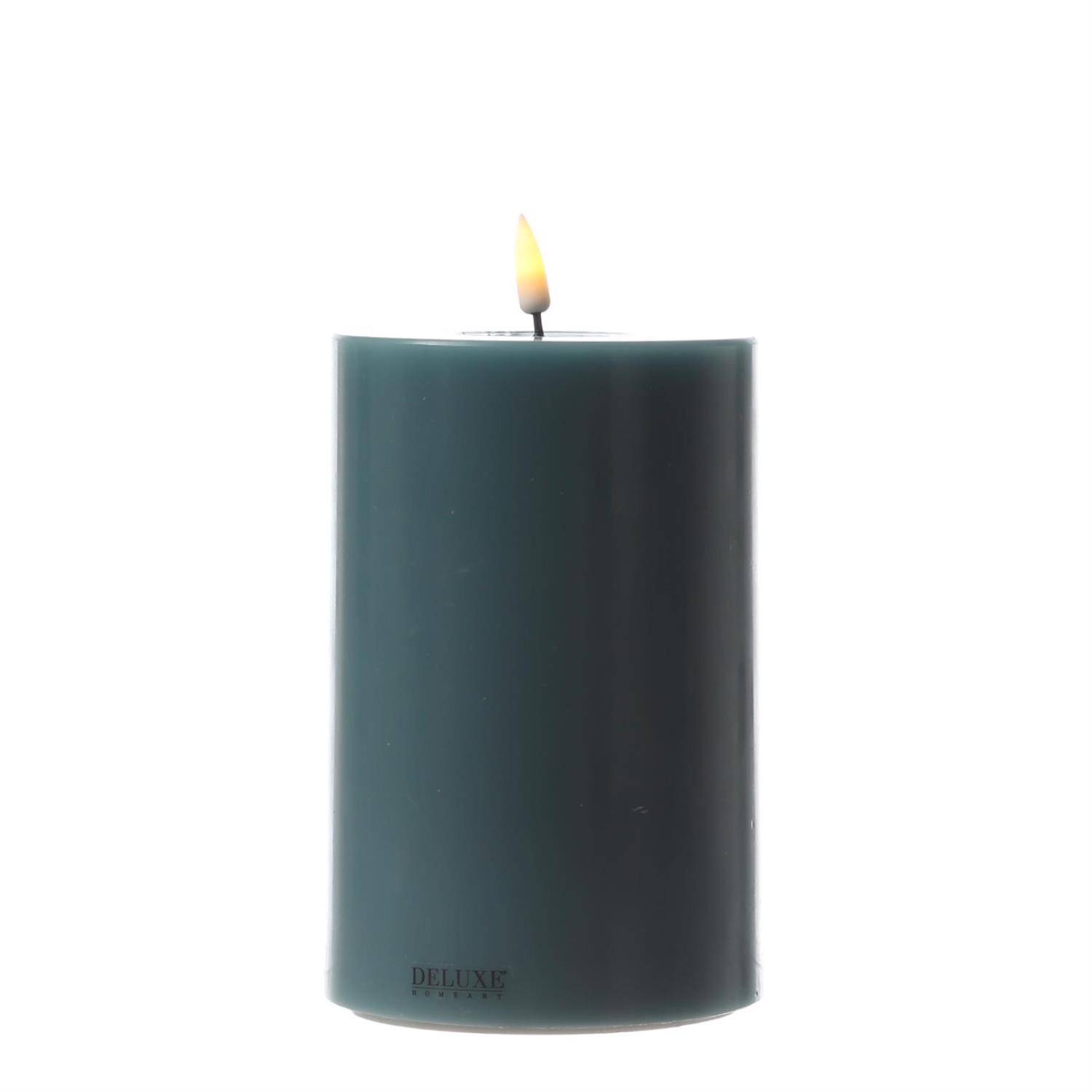 LED Kerze Mia Deluxe Echtwachs 3D Flamme Wachsspiegel flackernd H: 15cm jadegrün