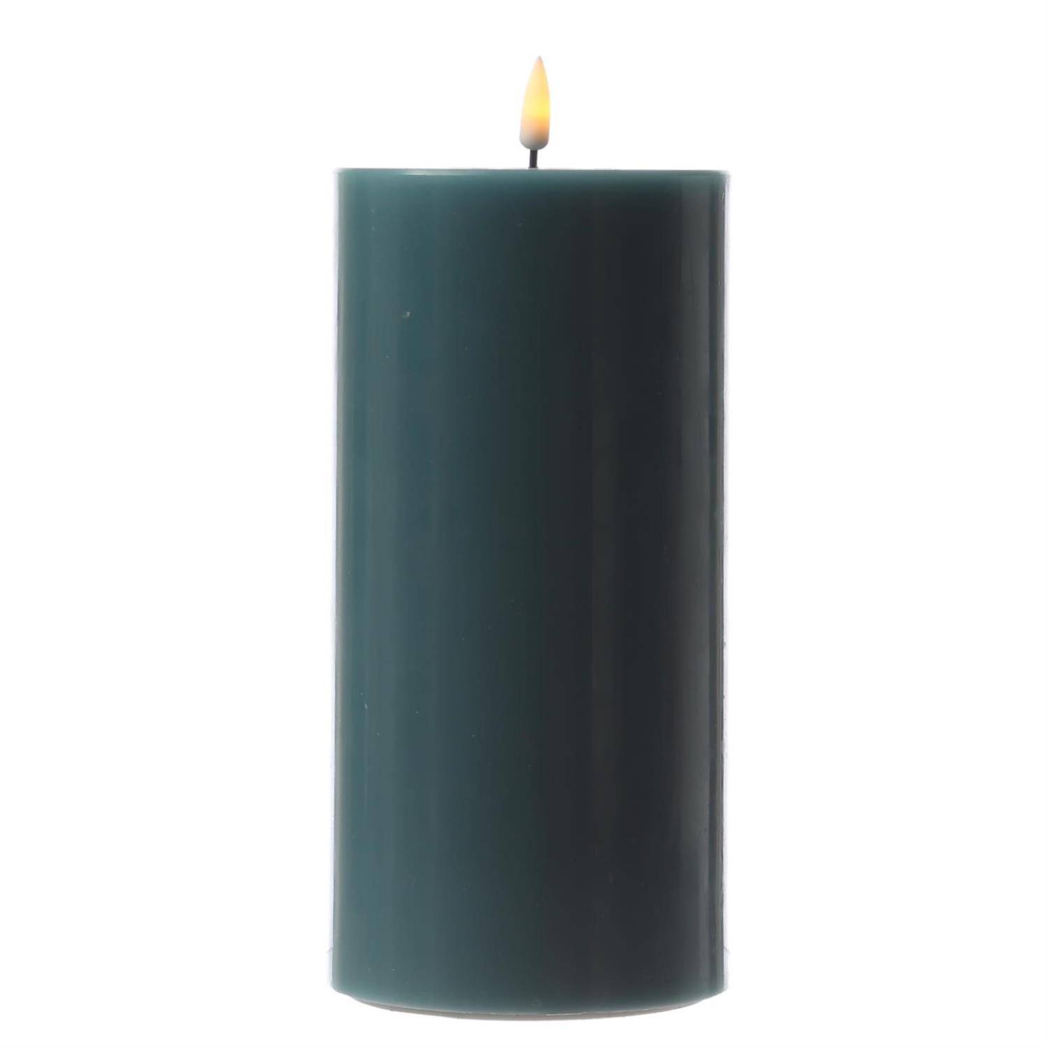 LED Kerze Mia Deluxe Echtwachs 3D Flamme Wachsspiegel flackernd H: 20cm jadegrün