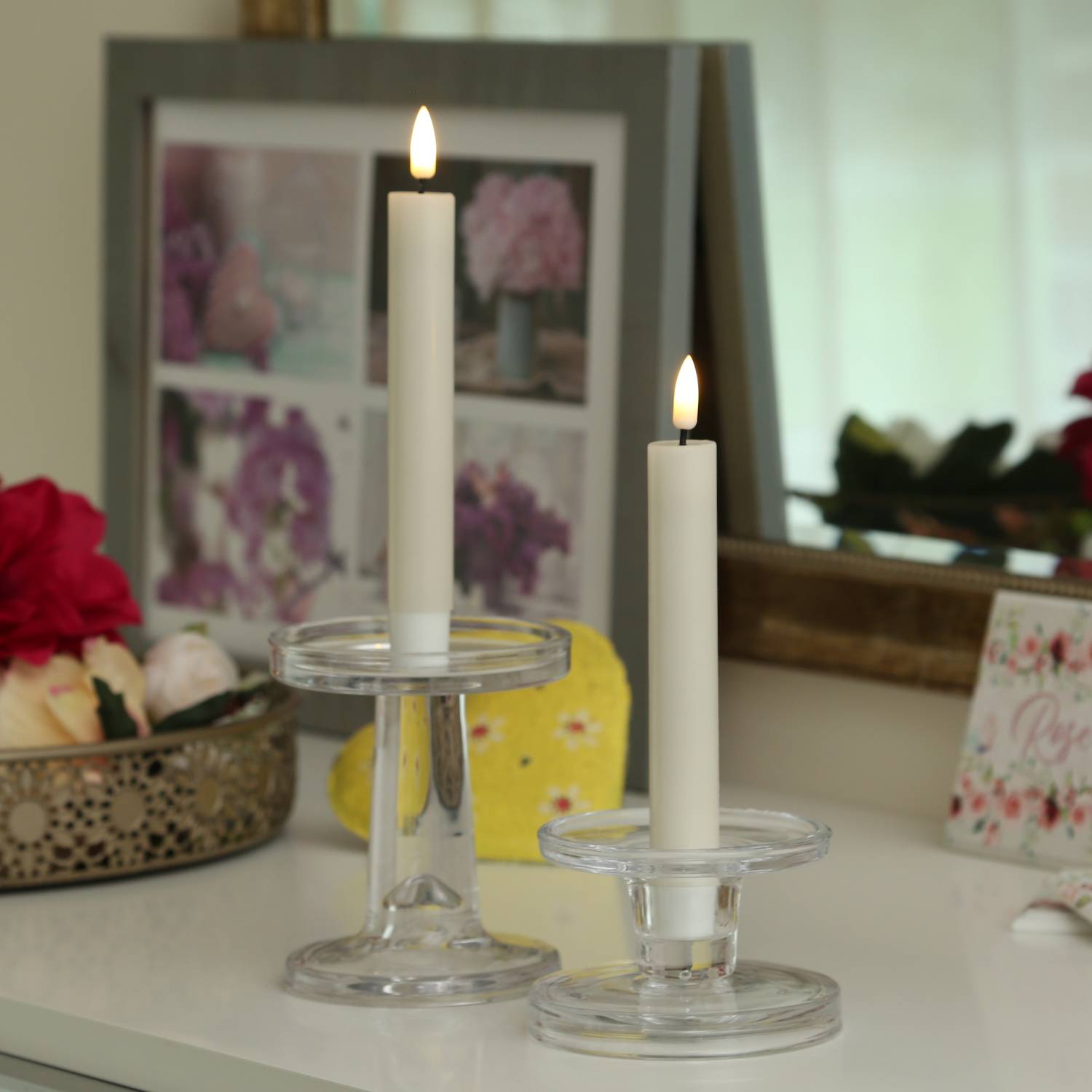 LED Stabkerzen Deluxe Tafelkerzen Echtwachs 3D Flamme flackernd 15cm creme 2Stk