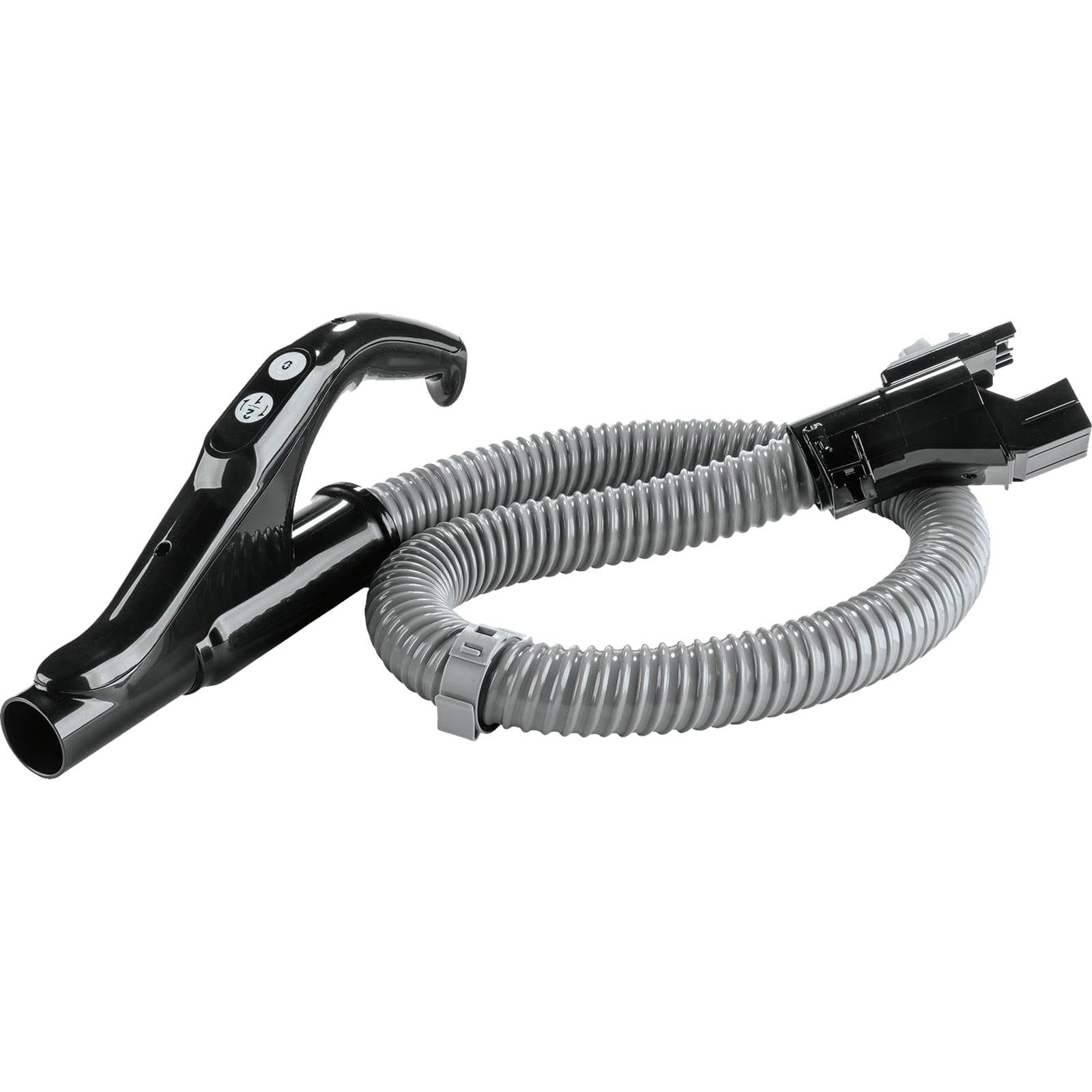 Saugeschlauchaufsatz mit einem flexiblen, gewundenen grauen Schlauch und einem schwarzen Griff mit Tasten zur Steuerung der Saugkraft.