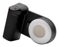 Ein schwarzer mobiler Kameragriff mit integrierter Objektivhalterung, entwickelt zur Verbesserung der Smartphone-Fotografie.