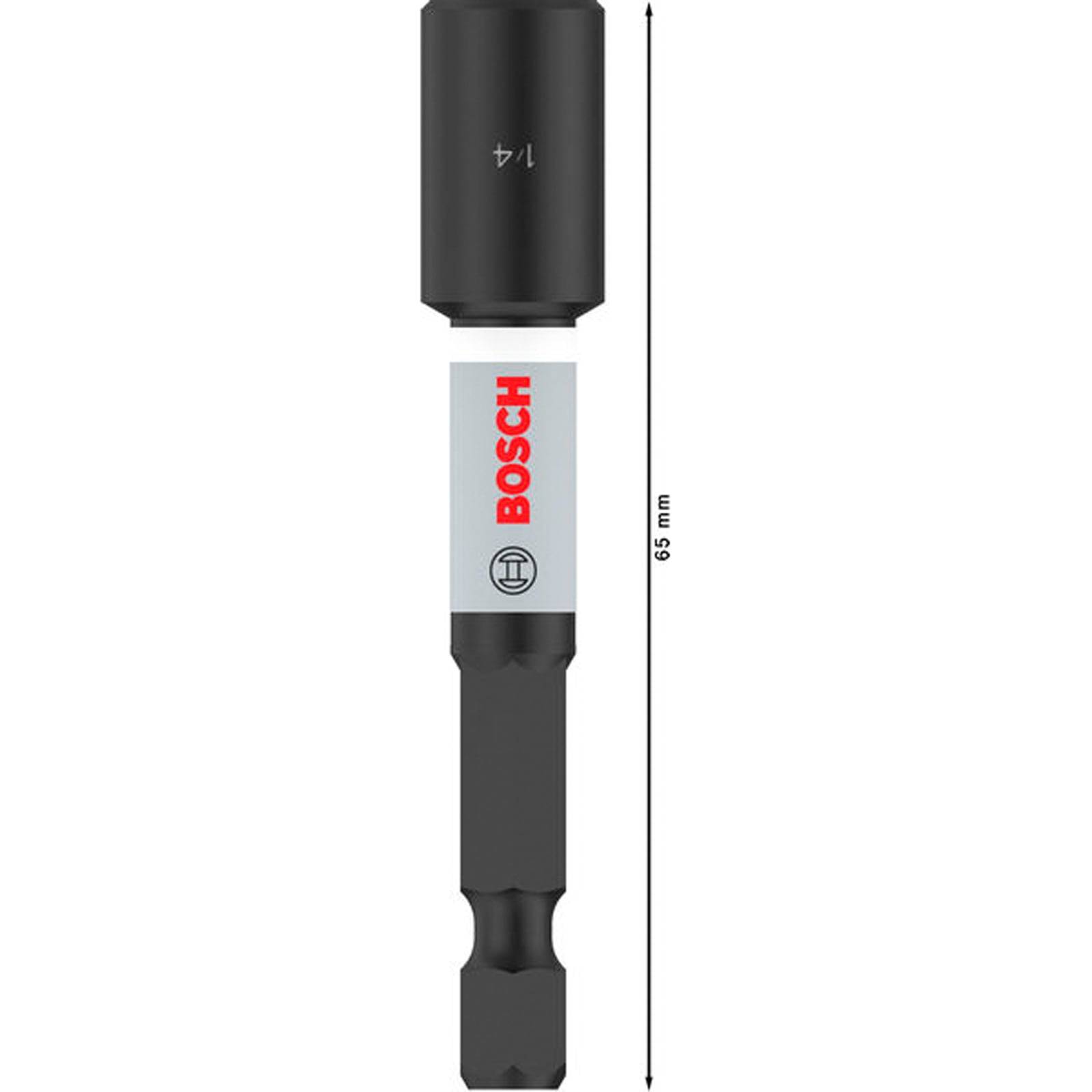 Sechskant-Bithalter der Marke 'Bosch', 65 mm lang, mit 1/4-Zoll-Sechskantaufnahme.