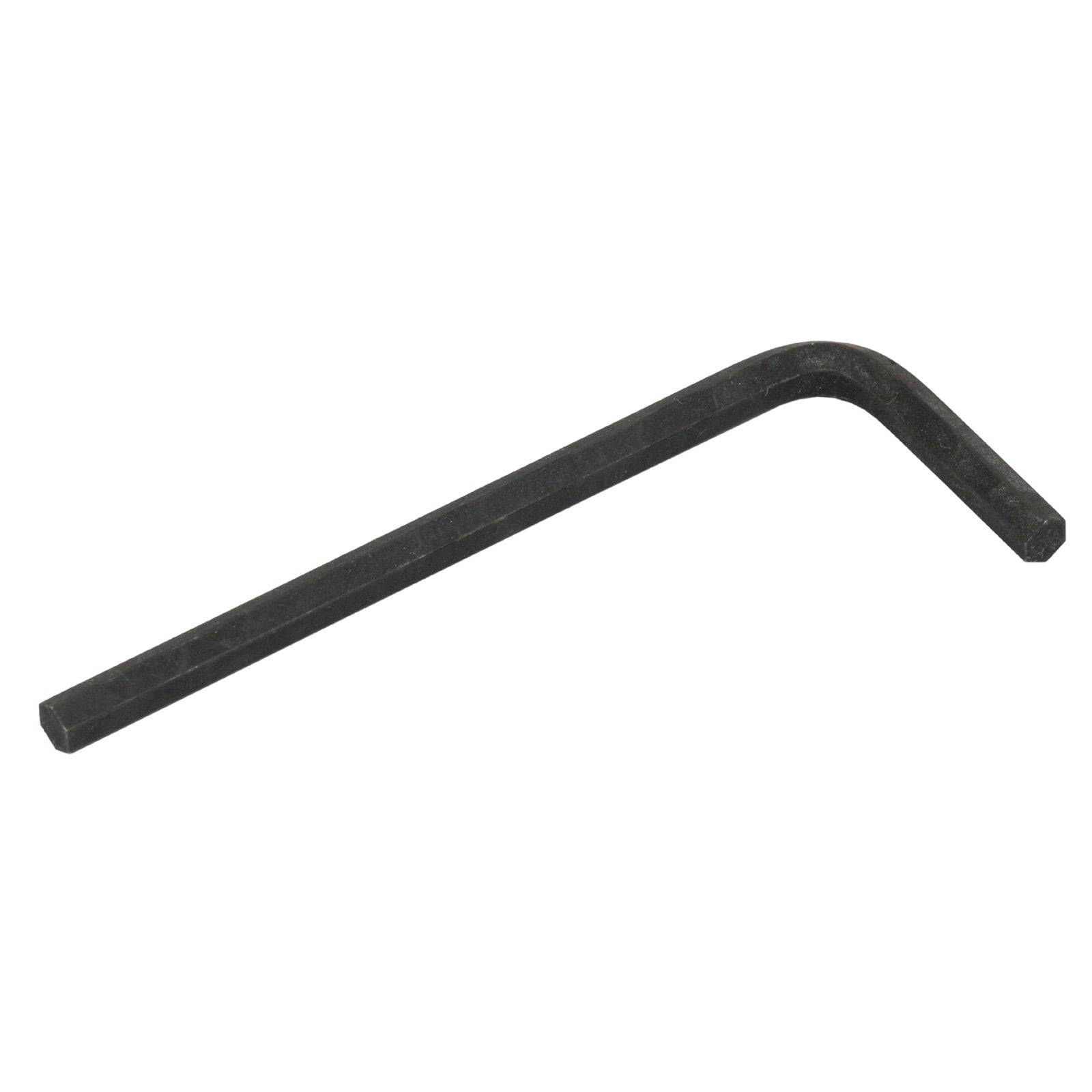 Ein Sechskantschlüssel oder Inbusschlüssel, L-förmig, aus schwarzem Metall, zum Anziehen von Schrauben und Bolzen mit Sechskantvertiefungen.