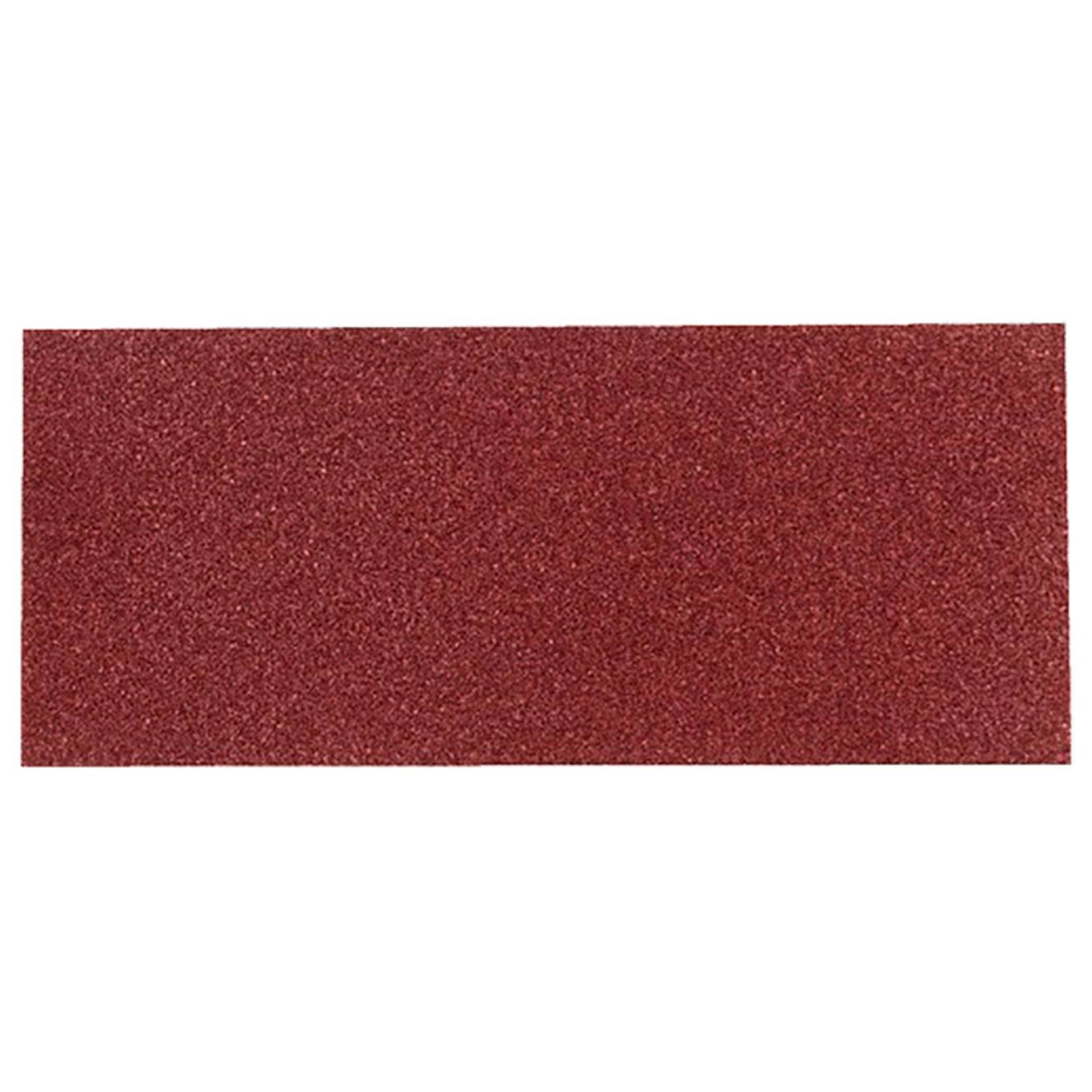 Rechteckiges Blatt Schmirgelpapier aus rotem Sandpapier mit grober Textur.