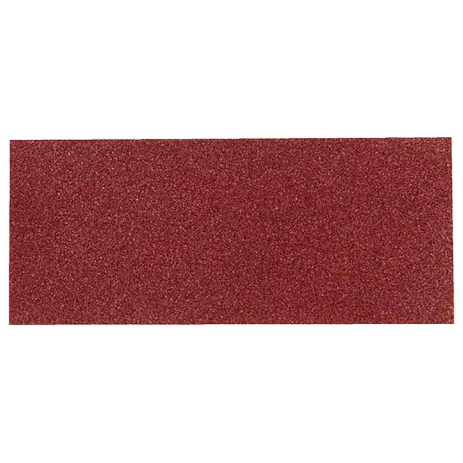 Ein rechteckiges Blatt roten Schleifpapiers mit einer rauen, körnigen Textur.