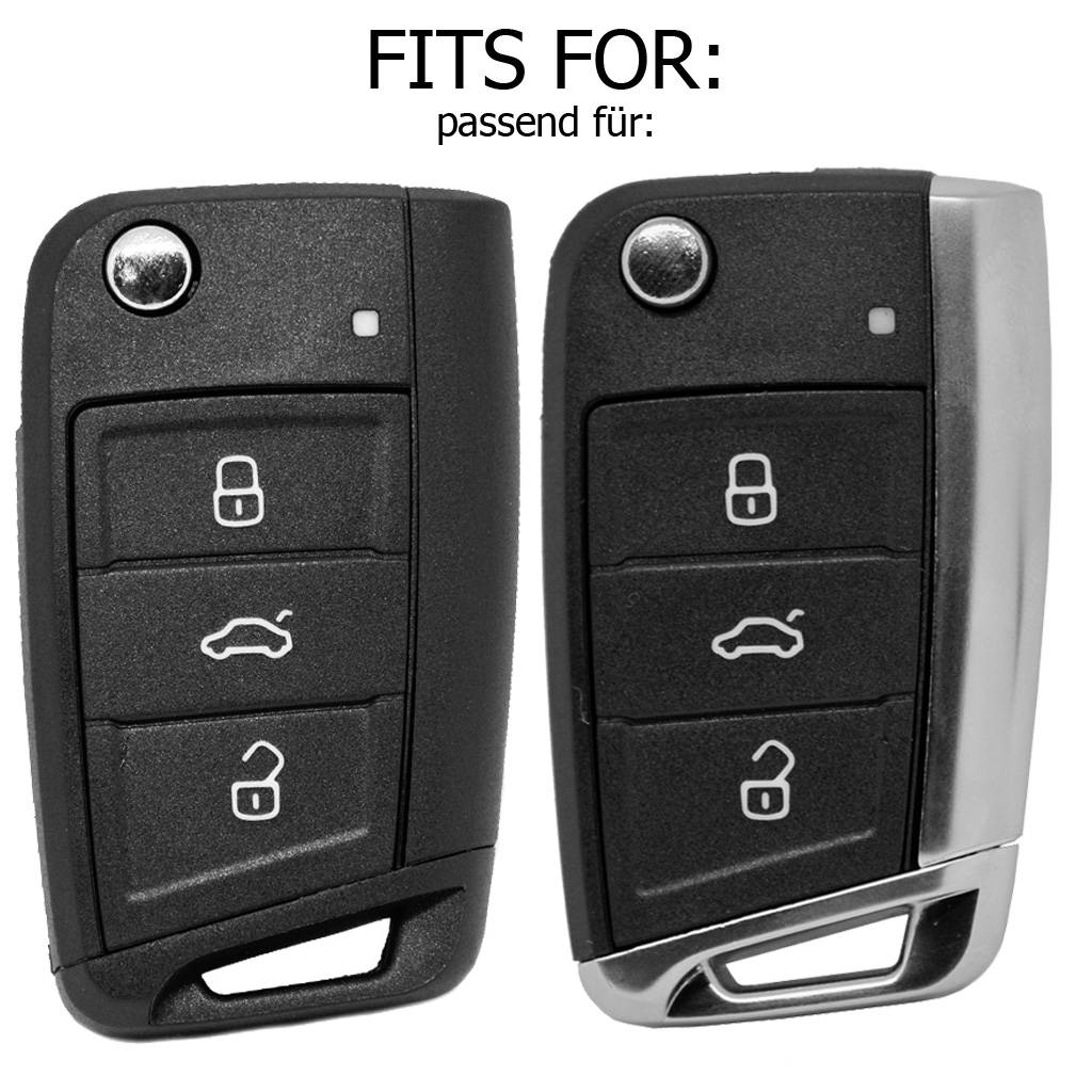 Auto Schlüssel Hülle Silikon Schutz Cover Fluoreszierend Grün kompatibel mit Golf 7 Polo 6C Seat Ateca Arona Leon Skoda Octavia Superb Kodiaq 3 Tas