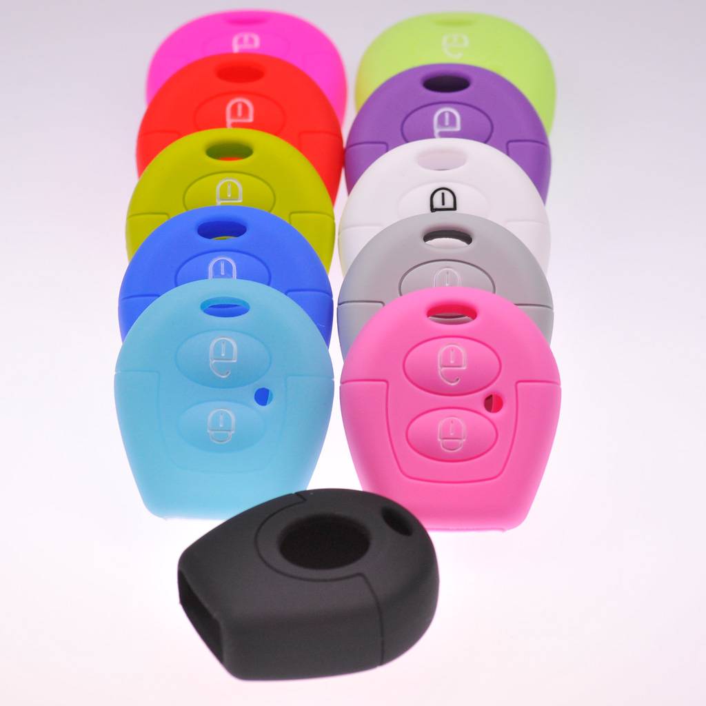 Auto Schlüssel Silikon Schutz Hülle + Schlüsselband Fluoreszierend Grün kompatibel mit VW SEAT Skoda T4 Fox Sharan Polo Cordoba 2 Tasten Funk Fern