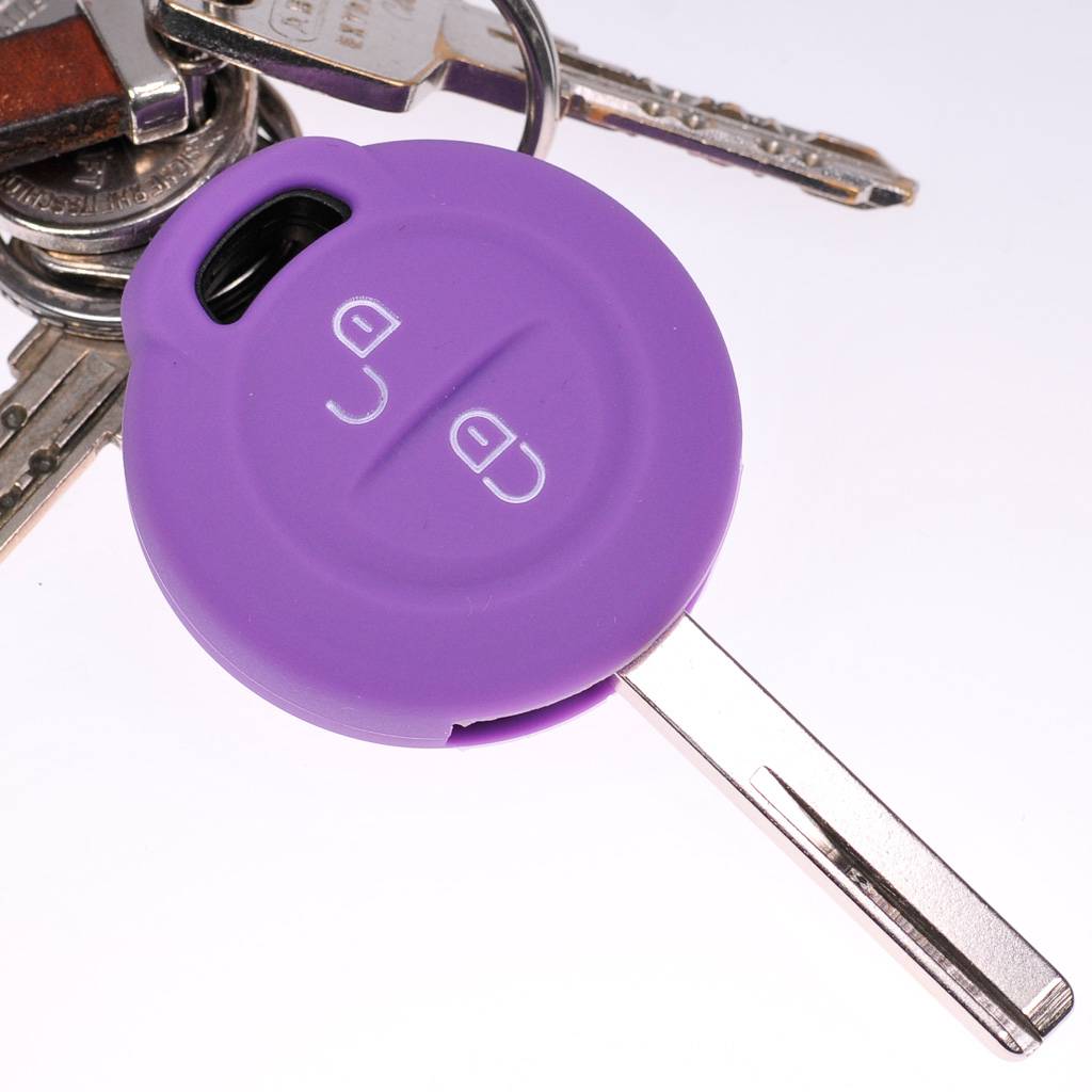 2x Auto Schlüssel Silikon Schutz Hülle Lila kompatibel mit Mitsubishi Colt VI Smart Forfour 454 2 Tasten Funk Fernbedienung