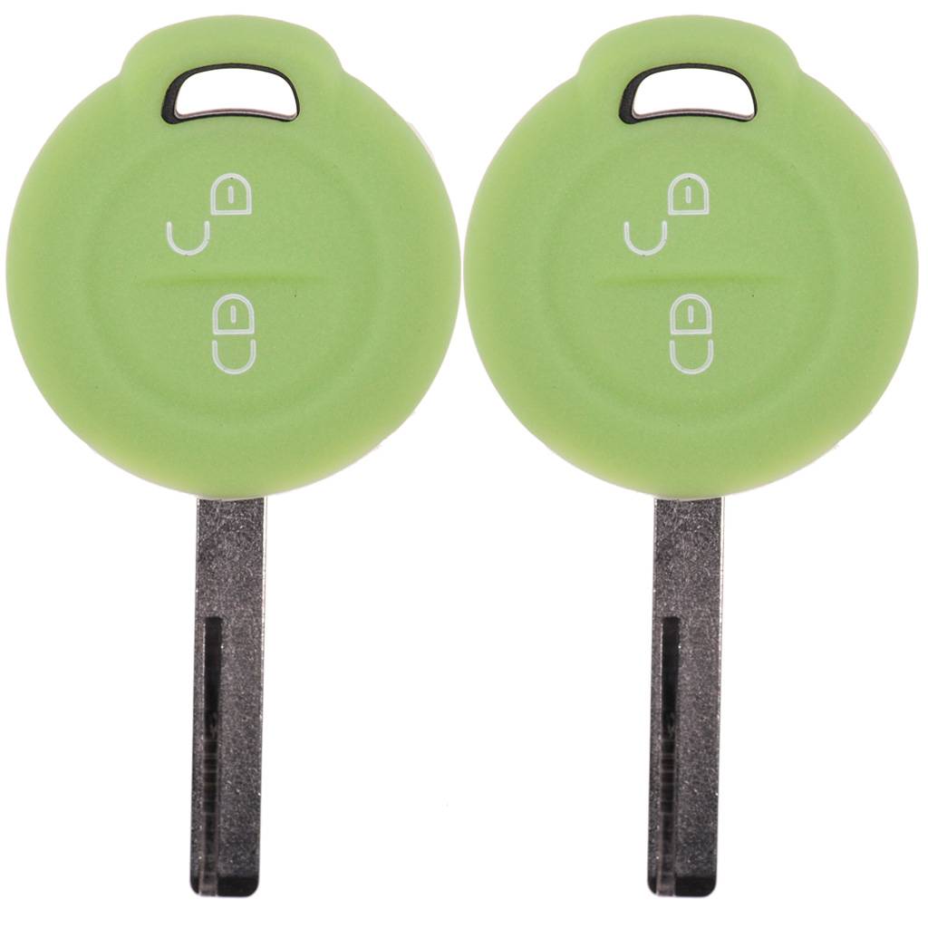 2x Auto Schlüssel Silikon Schutz Hülle Fluoreszierend Grün kompatibel mit Mitsubishi Colt VI Smart Forfour 454 2 Tasten Funk Fernbedienung