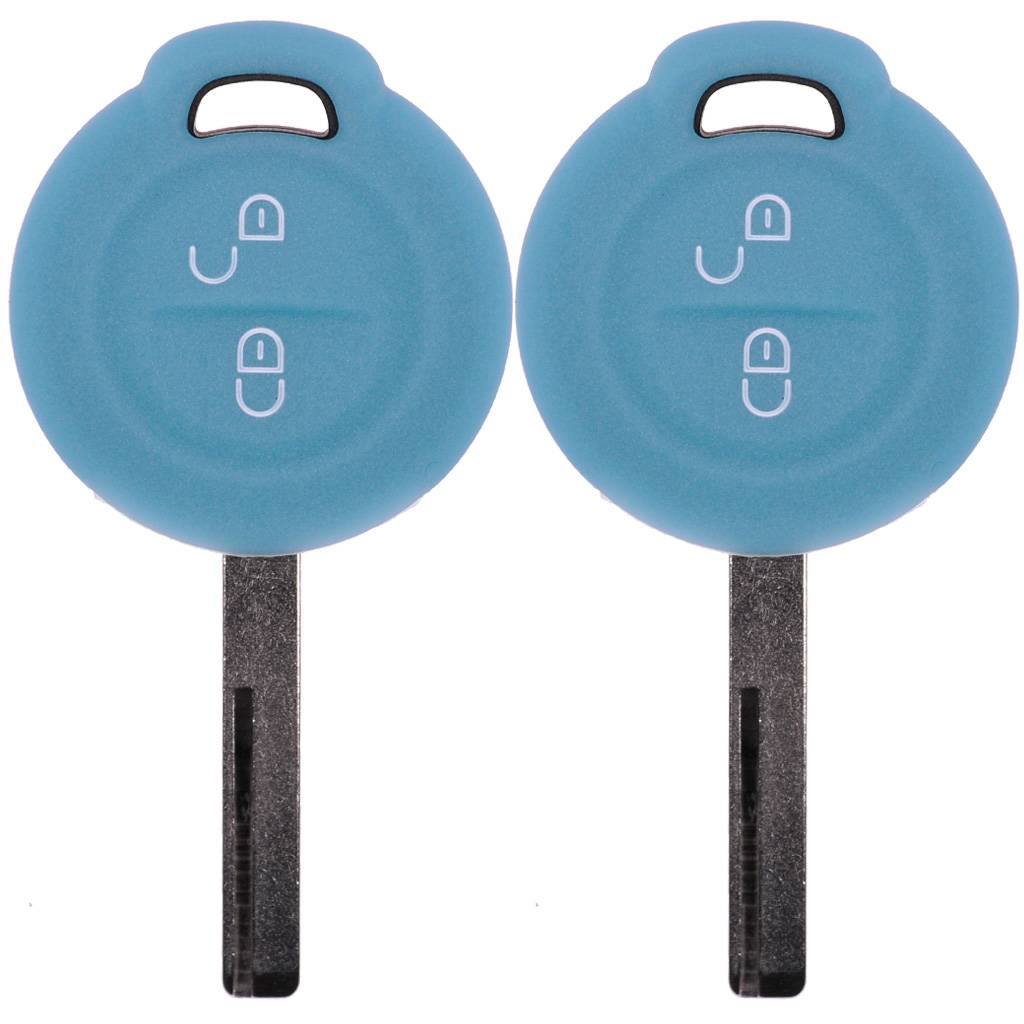 2x Auto Schlüssel Silikon Schutz Hülle Fluoreszierend Blau kompatibel mit Mitsubishi Colt VI Smart Forfour 454 2 Tasten Funk Fernbedienung