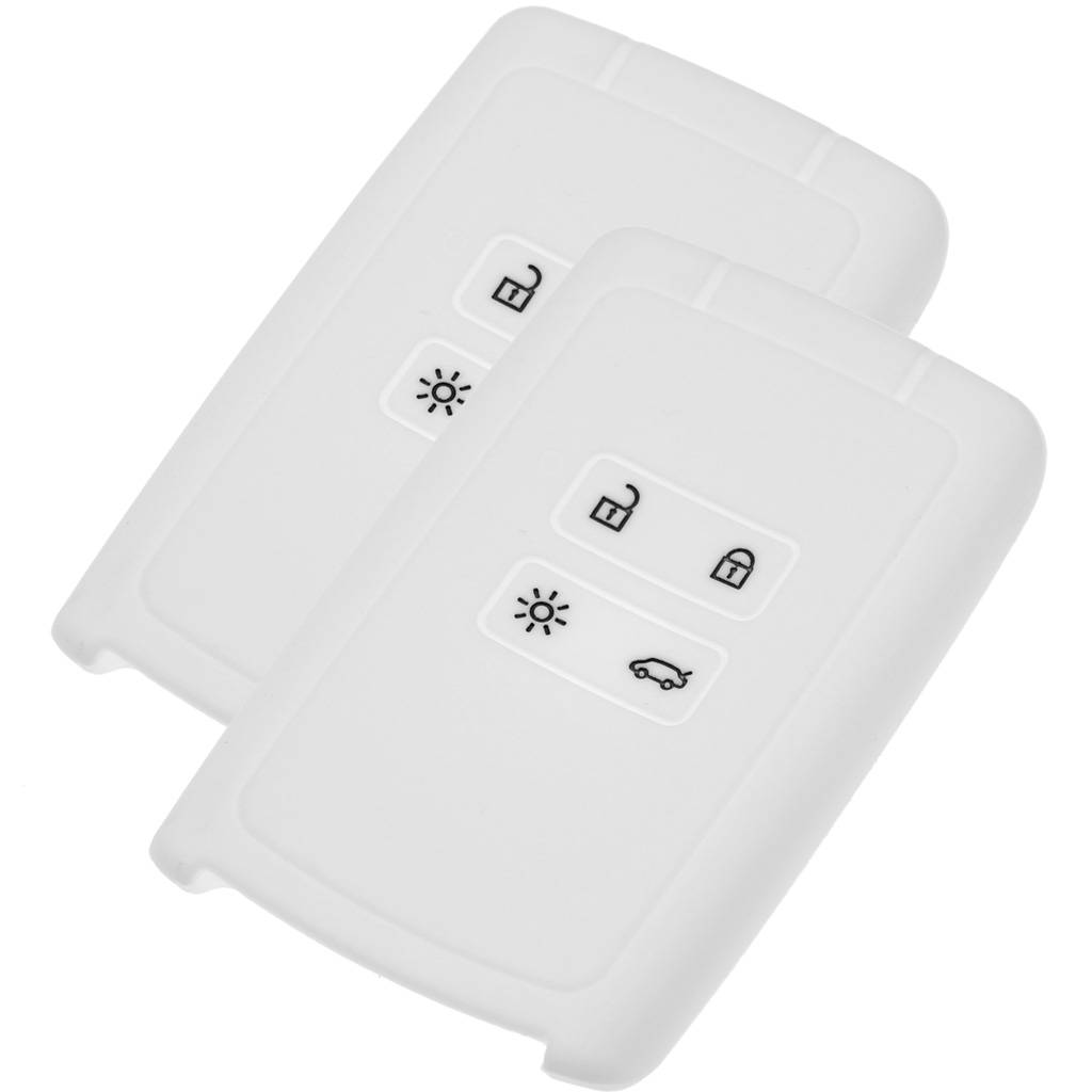 2x Auto Schlüssel Silikon Schutz Hülle Weiß kompatibel mit Renault Megane Kadjar Clio Captur 4 Tasten KEYLESS SMARTKEY