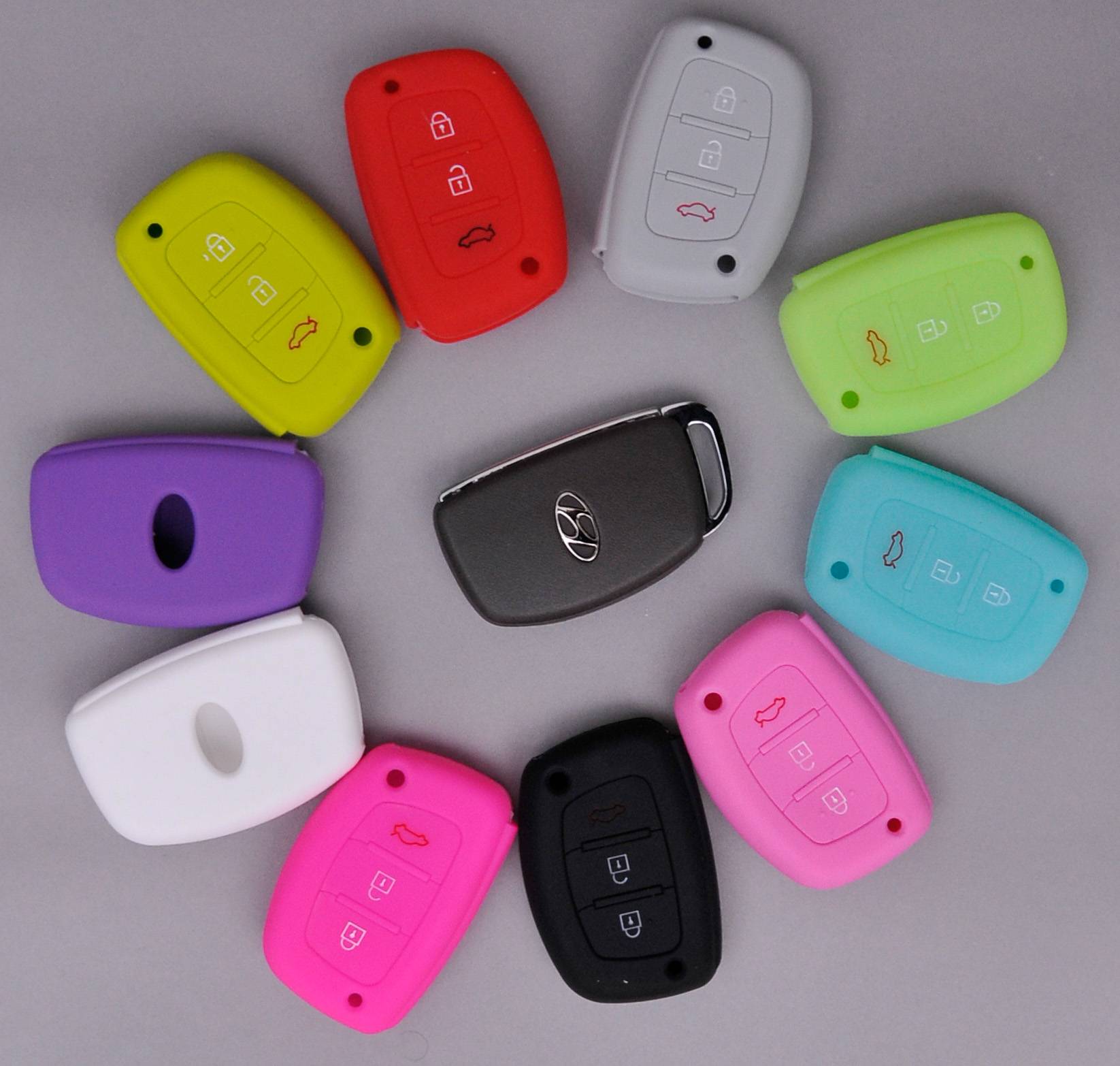 Auto Schlüssel Hülle Silikon Schutz Cover Fluoreszierend Grün kompatibel mit Hyundai i10 i20 i40 ix25 ix35 Tucson Accent Ioniq Sonata Tucson Santa