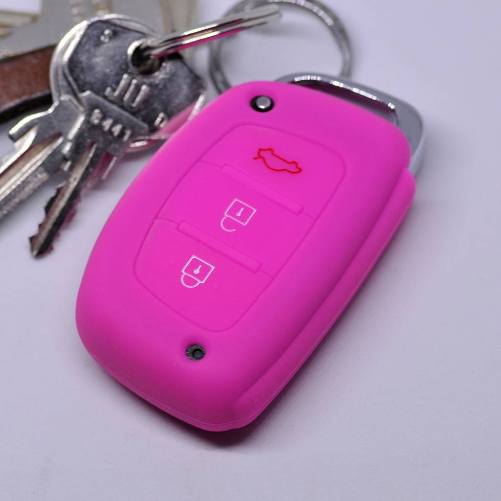 Auto Schlüssel Hülle Silikon Schutz Cover Pink kompatibel mit Hyundai i10 i20 i40 ix25 ix35 Tucson Accent Ioniq Sonata Tucson Santa Fe 3 Tasten KEYL