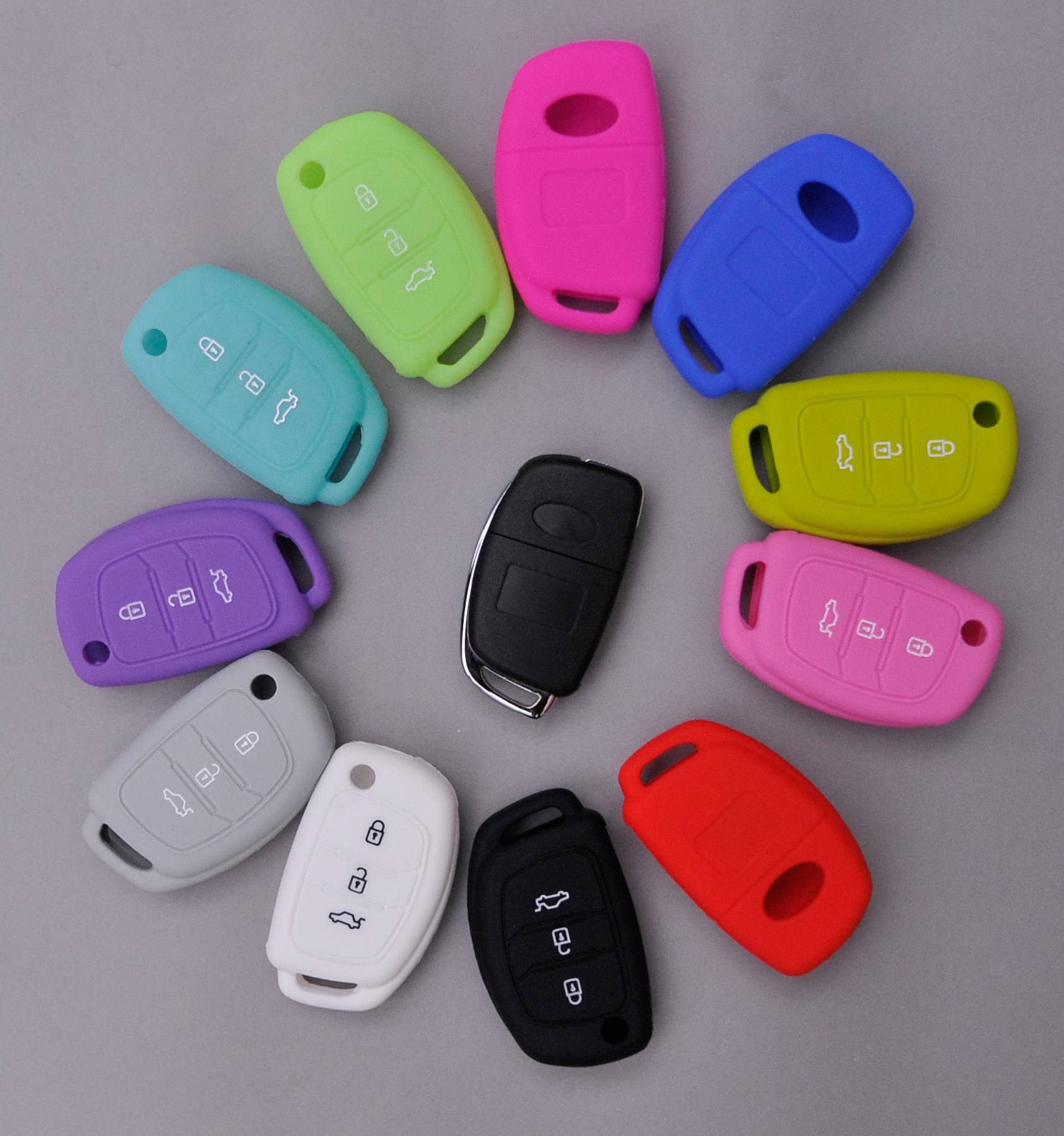 Auto Schlüssel Hülle Silikon Schutz Cover Fluoreszierend Grün kompatibel mit Hyundai i10 i20 i40 ix25 ix35 Tucson Accent Ioniq Sonata Tucson Santa