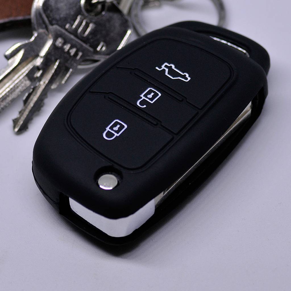 Auto Schlüssel Hülle Silikon Schutz Cover Schwarz kompatibel mit Hyundai i10 i20 i40 ix25 ix35 Tucson Accent Ioniq Sonata Tucson Santa Fe 3 Tasten