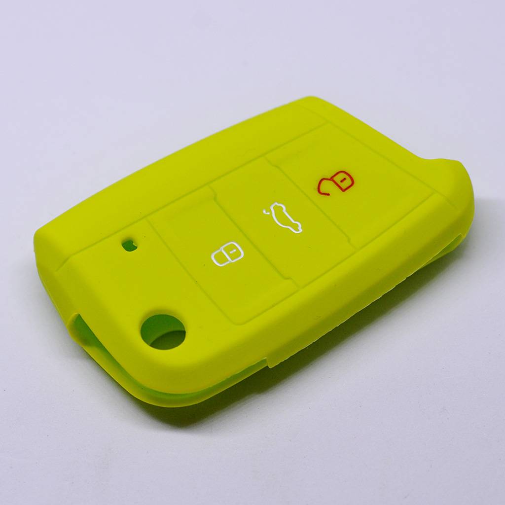 Auto Schlüssel Hülle Silikon Schutz Cover Apfelgrün kompatibel mit Golf 7 Polo 6C Seat Ateca Arona Leon Skoda Octavia Superb Kodiaq 3 Tasten Klapps