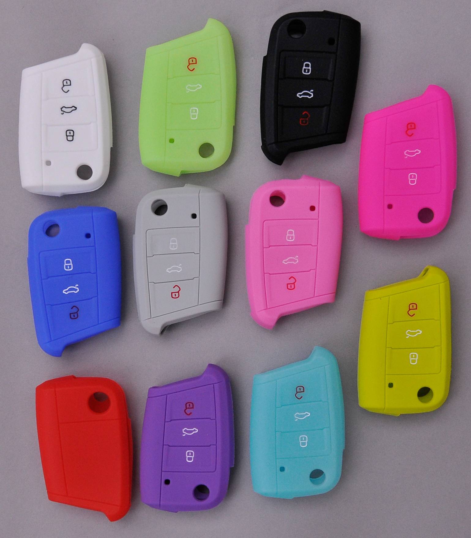 Auto Schlüssel Hülle Silikon Schutz Cover Fluoreszierend Grün kompatibel mit Golf 7 Polo 6C Seat Ateca Arona Leon Skoda Octavia Superb Kodiaq 3 Tas