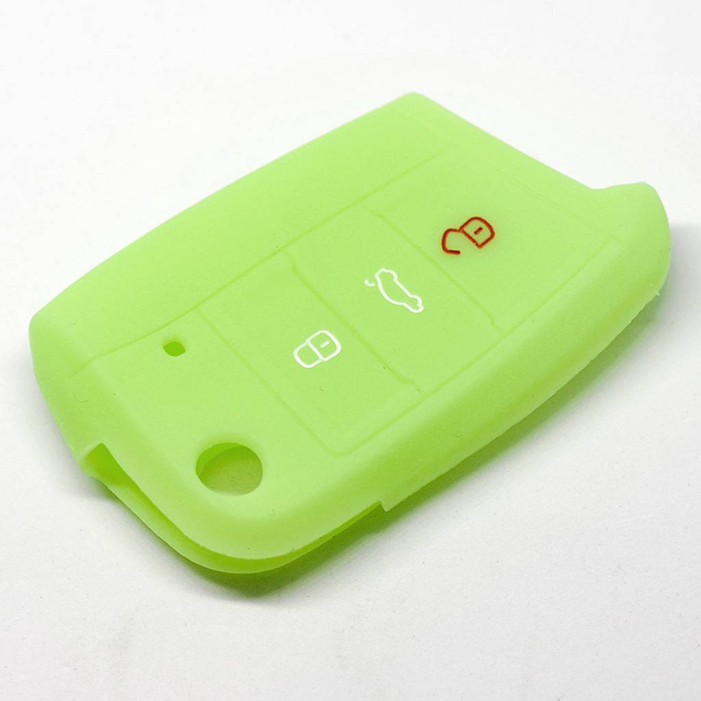 Auto Schlüssel Hülle Silikon Schutz Cover Fluoreszierend Grün kompatibel mit Golf 7 Polo 6C Seat Ateca Arona Leon Skoda Octavia Superb Kodiaq 3 Tas