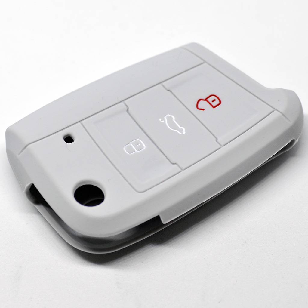 Auto Schlüssel Hülle Silikon Schutz Cover Grau kompatibel mit Golf 7 Polo 6C Seat Ateca Arona Leon Skoda Octavia Superb Kodiaq 3 Tasten Klappschlüs