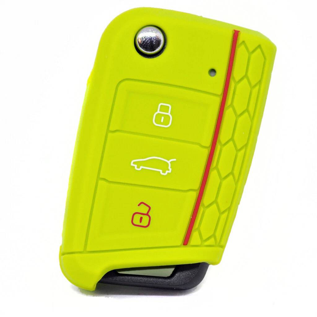 Auto Schlüssel Hülle Silikon Schutz Cover im Wabe Design Apfelgrün kompatibel mit Golf 7 Polo 6C Seat Ateca Arona Leon Skoda Octavia Superb Kodiaq