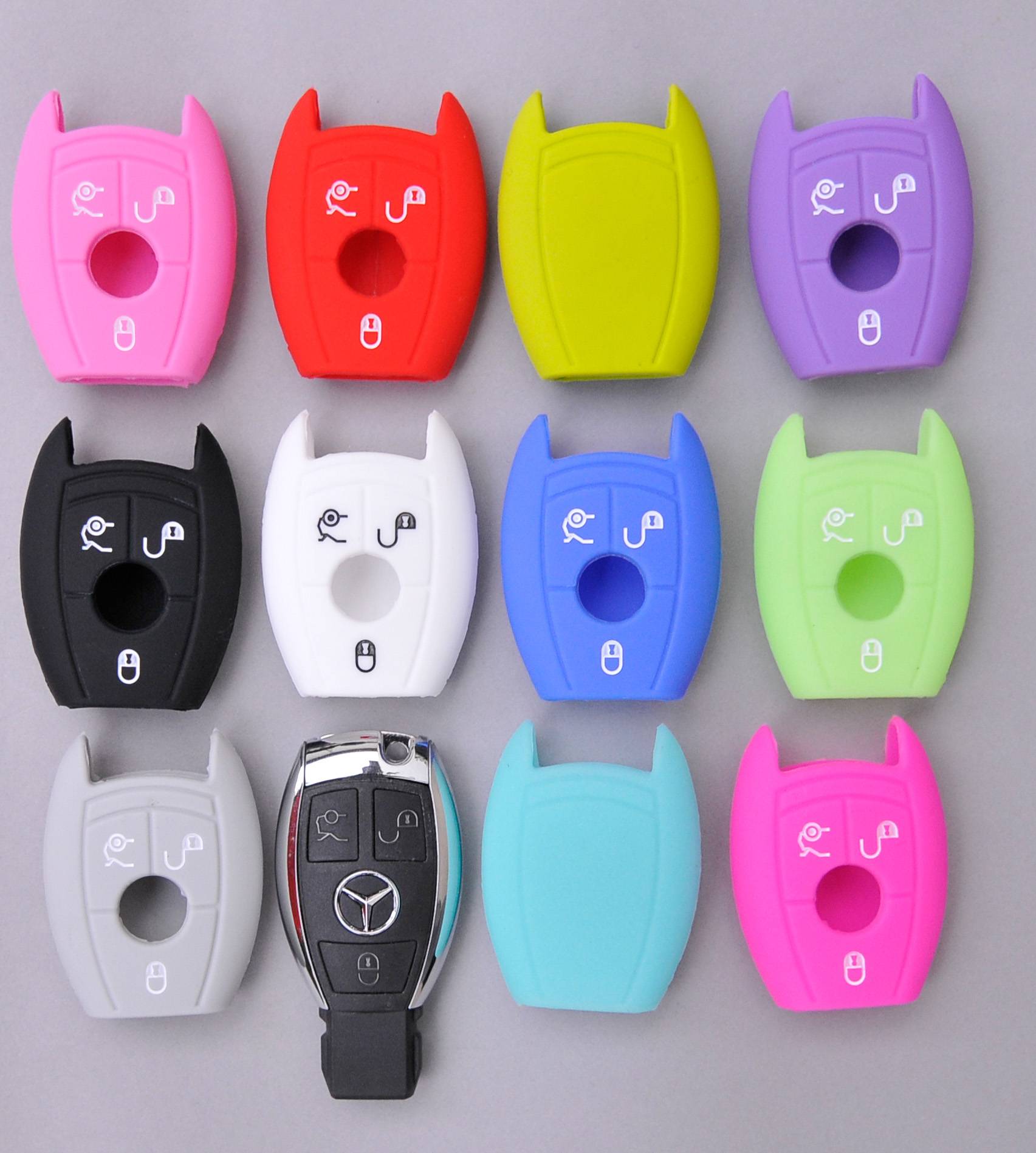 Auto Schlüssel Hülle Silikon Schutz Cover Apfelgrün kompatibel mit Mercedes Benz E-Klasse W212 S212 C207 A207 CLS CLA 117 B-Klasse W242 W246 A-Klas