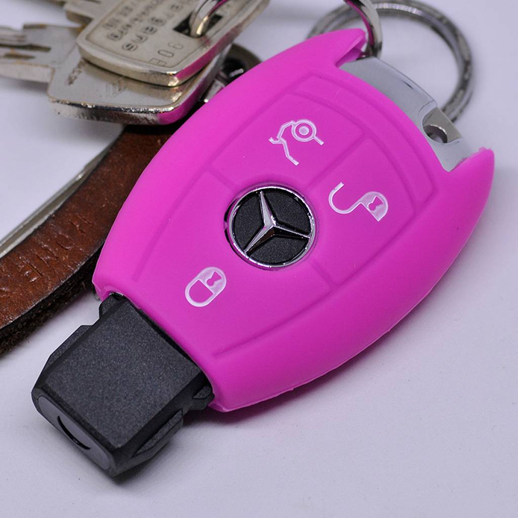 Auto Schlüssel Hülle Silikon Schutz Cover Pink kompatibel mit Mercedes Benz E-Klasse W212 S212 C207 A207 CLS CLA 117 B-Klasse W242 W246 A-Klasse W17