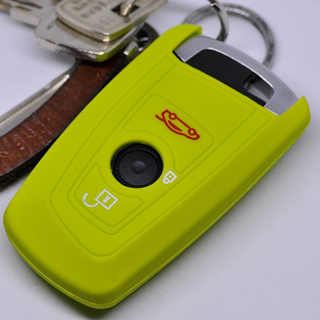 Auto Schlüssel Hülle Silikon Schutz Cover Apfelgrün kompatibel mit BMW F20 F13 F30 F31 F32 F33 F22 1er 2er 3er 4er F10 F25 F07 F11 3 Tasten KEYLESS