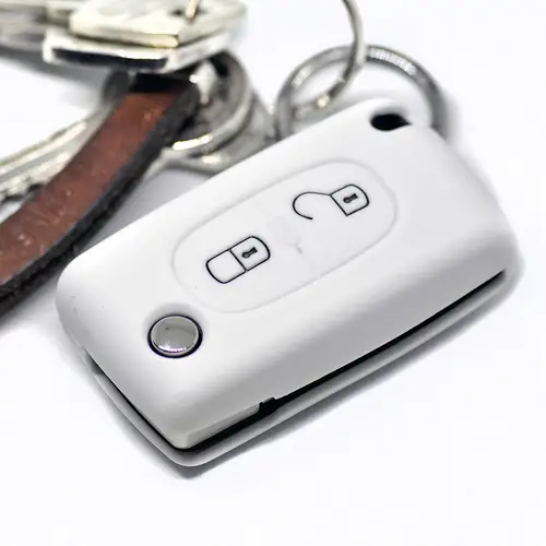 Auto Schlüssel Hülle Silikon Schutz Cover Weiß kompatibel mit Citroen Berlingo C2 C3 Peugeot 207 307 308 2 Tasten Klappschlüssel Auto Schlüssel Hülle Silikon Schutz Cover Weiß kompatibel mit Citroen Berlingo C2 C3 Peugeot 207 307 308 2 Tasten Klappschlüssel