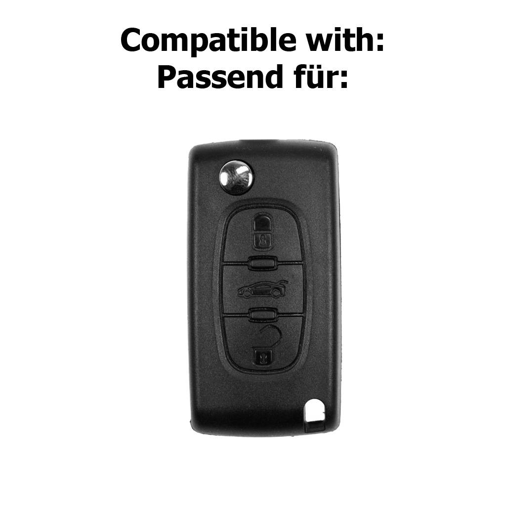 Auto Schlüssel Hülle Silikon Schutz Cover Fluoreszierend Grün kompatibel mit Peugeot 307 308 I 407 Expert RCZ Citroen C4 C5 III 3 Tasten Klappschl