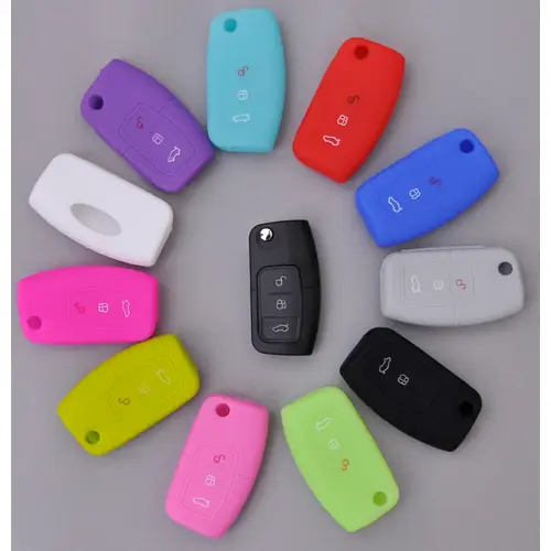 Auto Schlüssel Hülle Silikon Schutz Cover Weiß kompatibel mit Ford Focus Fiesta Ecosport S-Max Kuga C-Max 3 Tasten Klappschlüssel Auto Schlüssel Hülle Silikon Schutz Cover Weiß kompatibel mit Ford Focus Fiesta Ecosport S-Max Kuga C-Max 3 Tasten Klappschlüssel