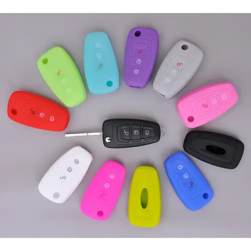 Auto Schlüssel Hülle Silikon Schutz Cover Schwarz kompatibel mit Ford Mondeo Focus S-Max Fiesta Transit 3 Tasten Klappschlüssel Auto Schlüssel Hülle Silikon Schutz Cover Schwarz kompatibel mit Ford Mondeo Focus S-Max Fiesta Transit 3 Tasten Klappschlüssel