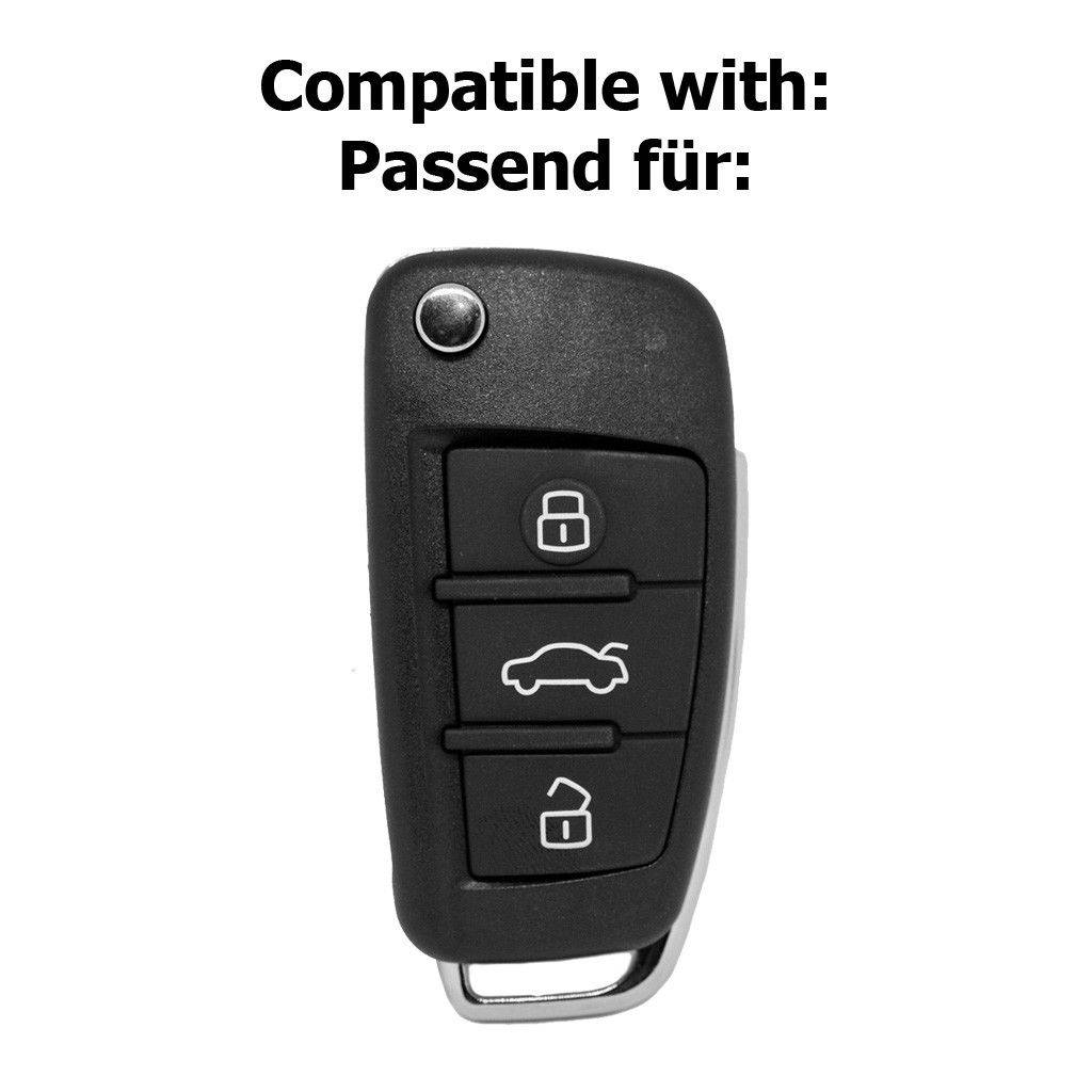 Auto Schlüssel Hülle Silikon Schutz Cover Blau kompatibel mit Audi A1 S1 A3 S3 A4 A6 S6 TT Q3 Q7 R8 8P 8V B7 C6 8J 8U 4L 8X 3 Tasten Klappschlüssel