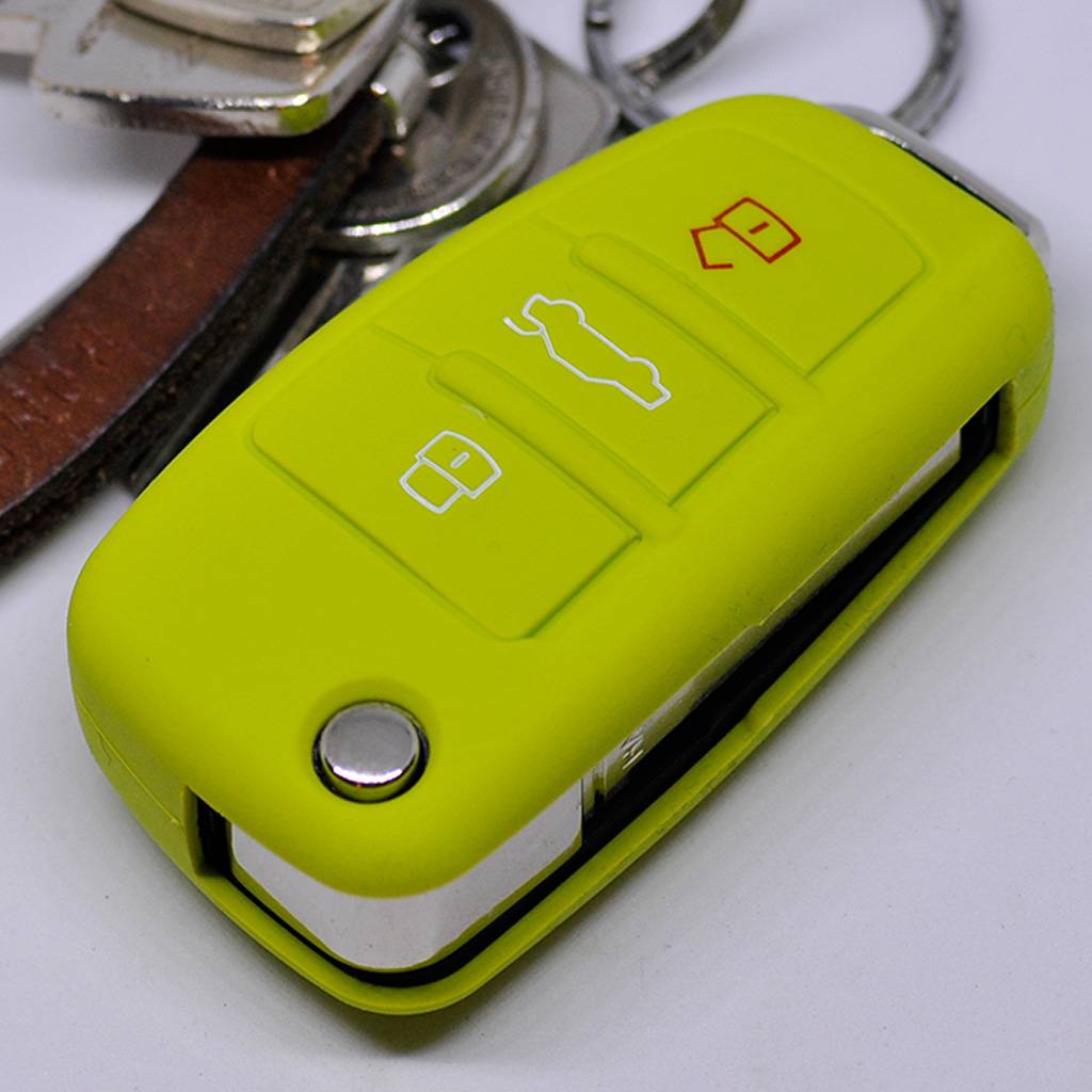 Auto Schlüssel Hülle Silikon Schutz Cover Apfelgrün kompatibel mit Audi A1 S1 A3 S3 A4 A6 S6 TT Q3 Q7 R8 8P 8V B7 C6 8J 8U 4L 8X 3 Tasten Klappschl