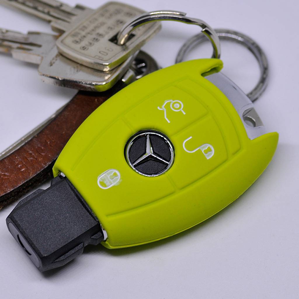 Auto Schlüssel Hülle Silikon Schutz Cover Apfelgrün kompatibel mit Mercedes Benz E-Klasse W212 S212 C207 A207 CLS CLA 117 B-Klasse W242 W246 A-Klas