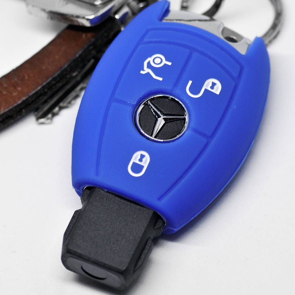 Auto Schlüssel Hülle Silikon Schutz Cover Blau kompatibel mit Mercedes Benz E-Klasse W212 S212 C207 A207 CLS CLA 117 B-Klasse W242 W246 A-Klasse W17