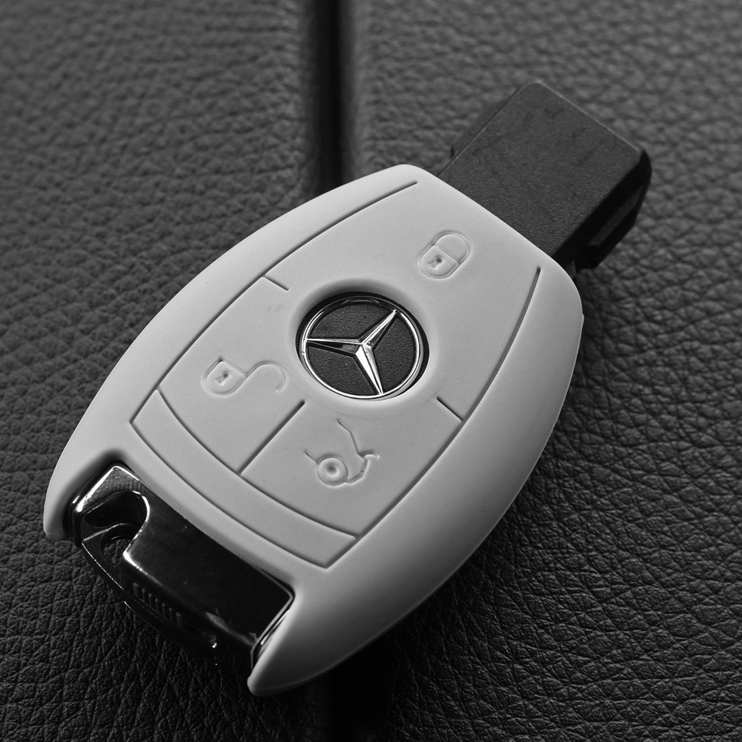 Auto Schlüssel Hülle Silikon Schutz Cover Grau kompatibel mit Mercedes Benz E-Klasse W212 S212 C207 A207 CLS CLA 117 B-Klasse W242 W246 A-Klasse W17