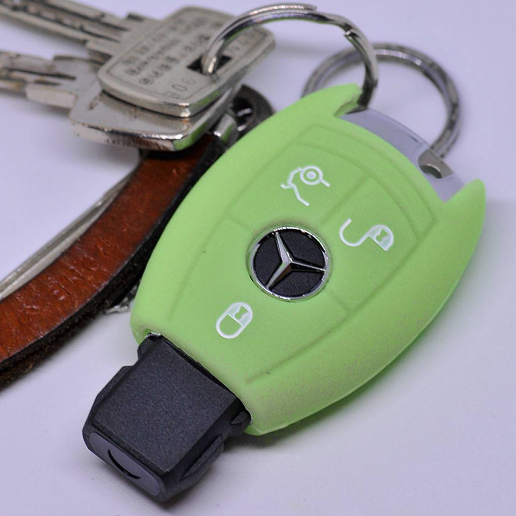 Auto Schlüssel Hülle Silikon Schutz Cover Fluoreszierend Grün kompatibel mit Mercedes Benz E-Klasse W212 S212 C207 A207 CLS CLA 117 B-Klasse W242