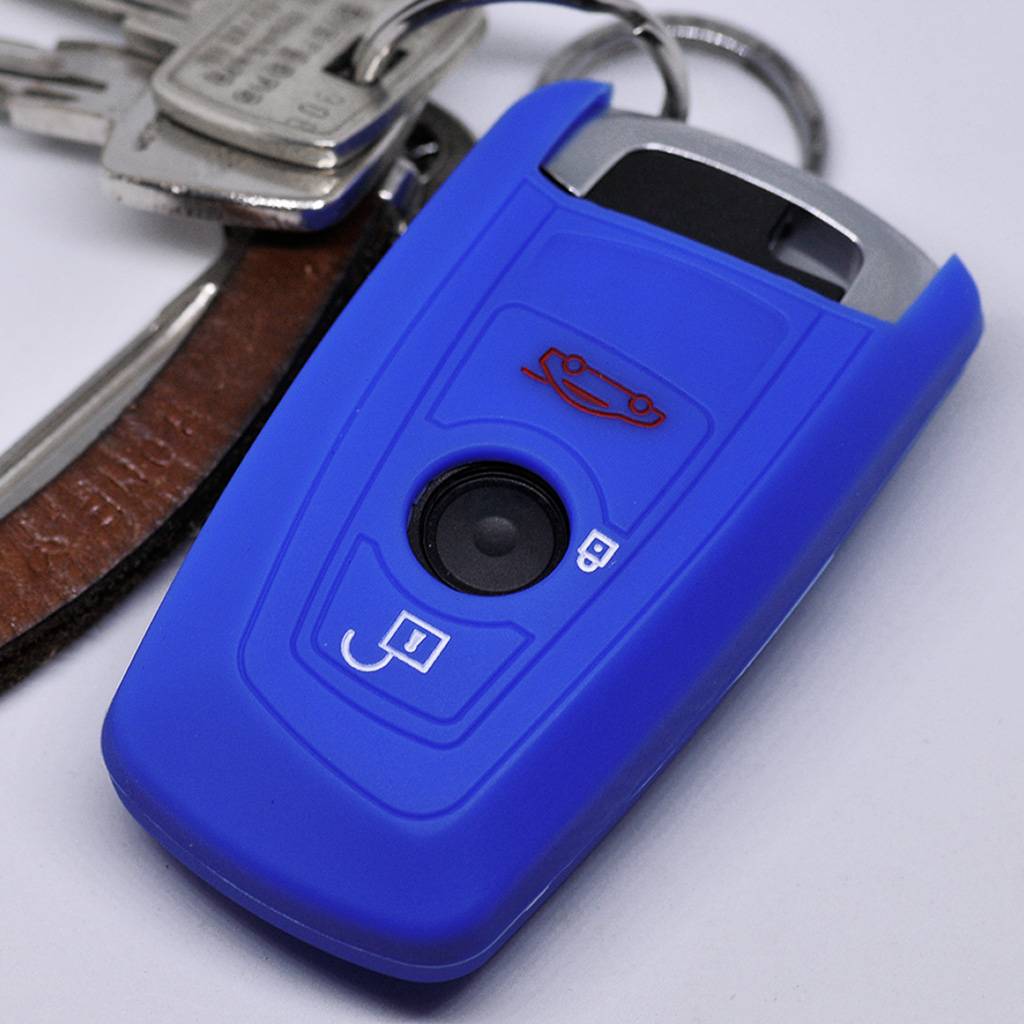Auto Schlüssel Hülle Silikon Schutz Cover Blau kompatibel mit BMW F20 F13 F30 F31 F32 F33 F22 1er 2er 3er 4er F10 F25 F07 F11 3 Tasten KEYLESS SMART