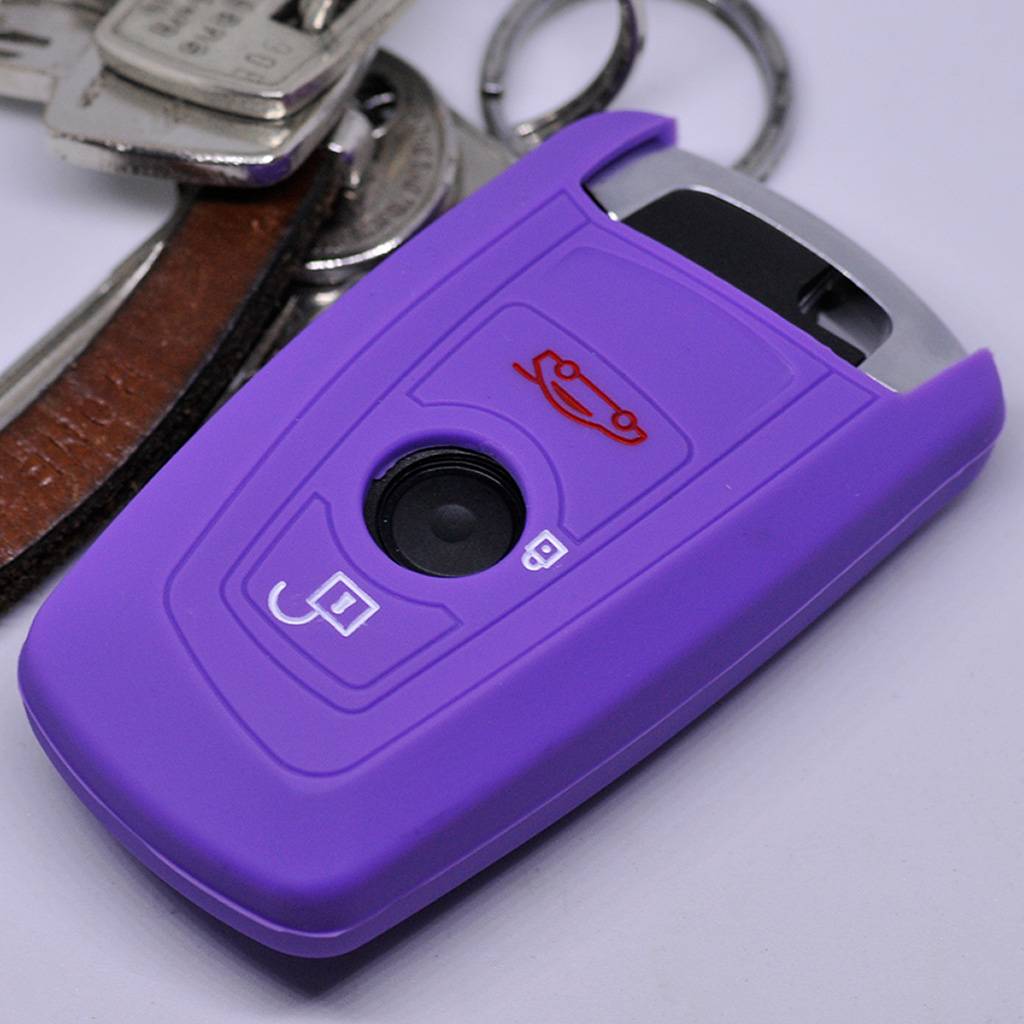 Auto Schlüssel Hülle Silikon Schutz Cover Lila kompatibel mit BMW F20 F13 F30 F31 F32 F33 F22 1er 2er 3er 4er F10 F25 F07 F11 3 Tasten KEYLESS SMART