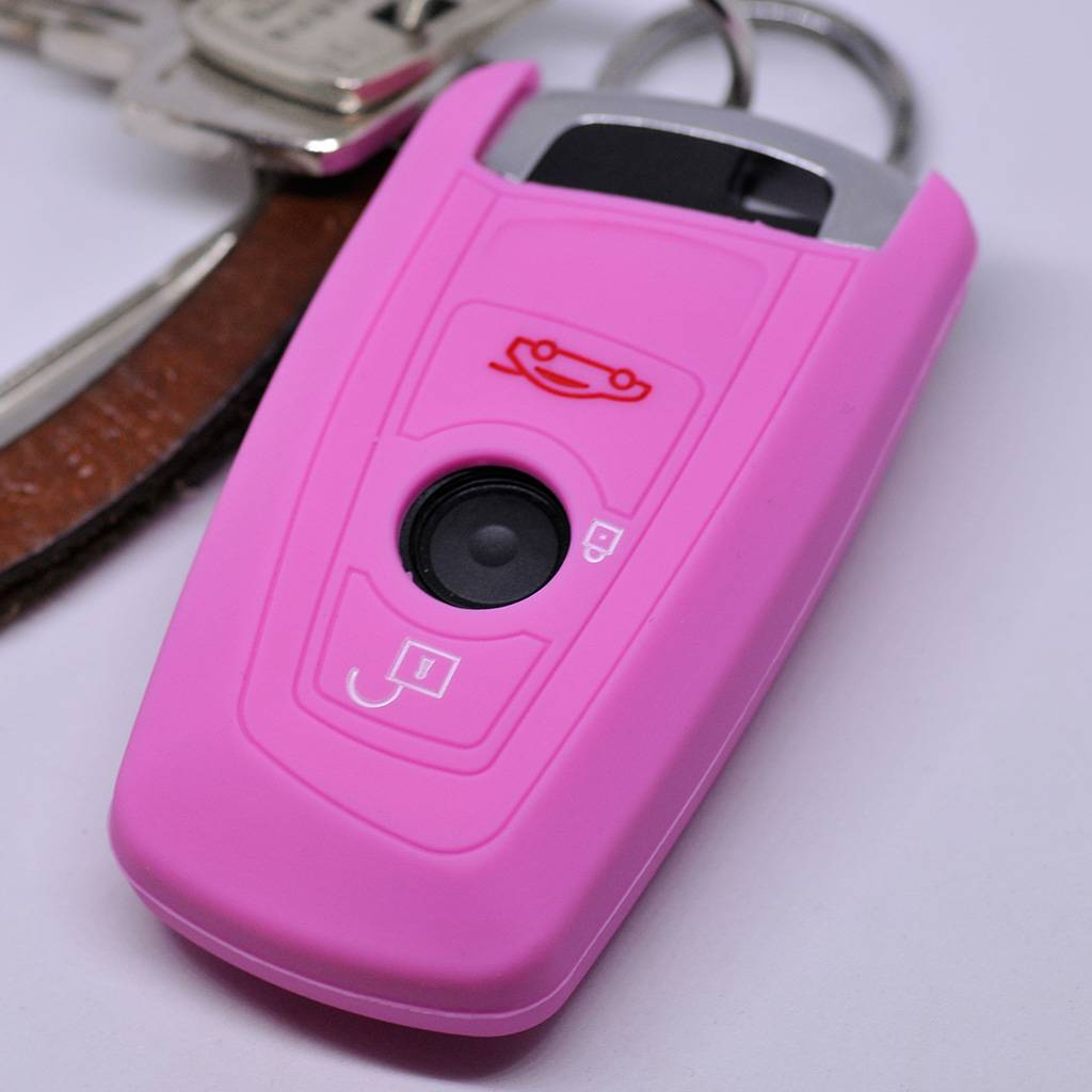 Auto Schlüssel Hülle Silikon Schutz Cover Rosa kompatibel mit BMW F20 F13 F30 F31 F32 F33 F22 1er 2er 3er 4er F10 F25 F07 F11 3 Tasten KEYLESS SMART