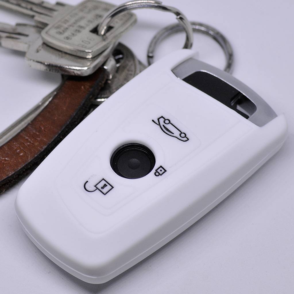 Auto Schlüssel Hülle Silikon Schutz Cover Weiß kompatibel mit BMW F20 F13 F30 F31 F32 F33 F22 1er 2er 3er 4er F10 F25 F07 F11 3 Tasten KEYLESS SMAR