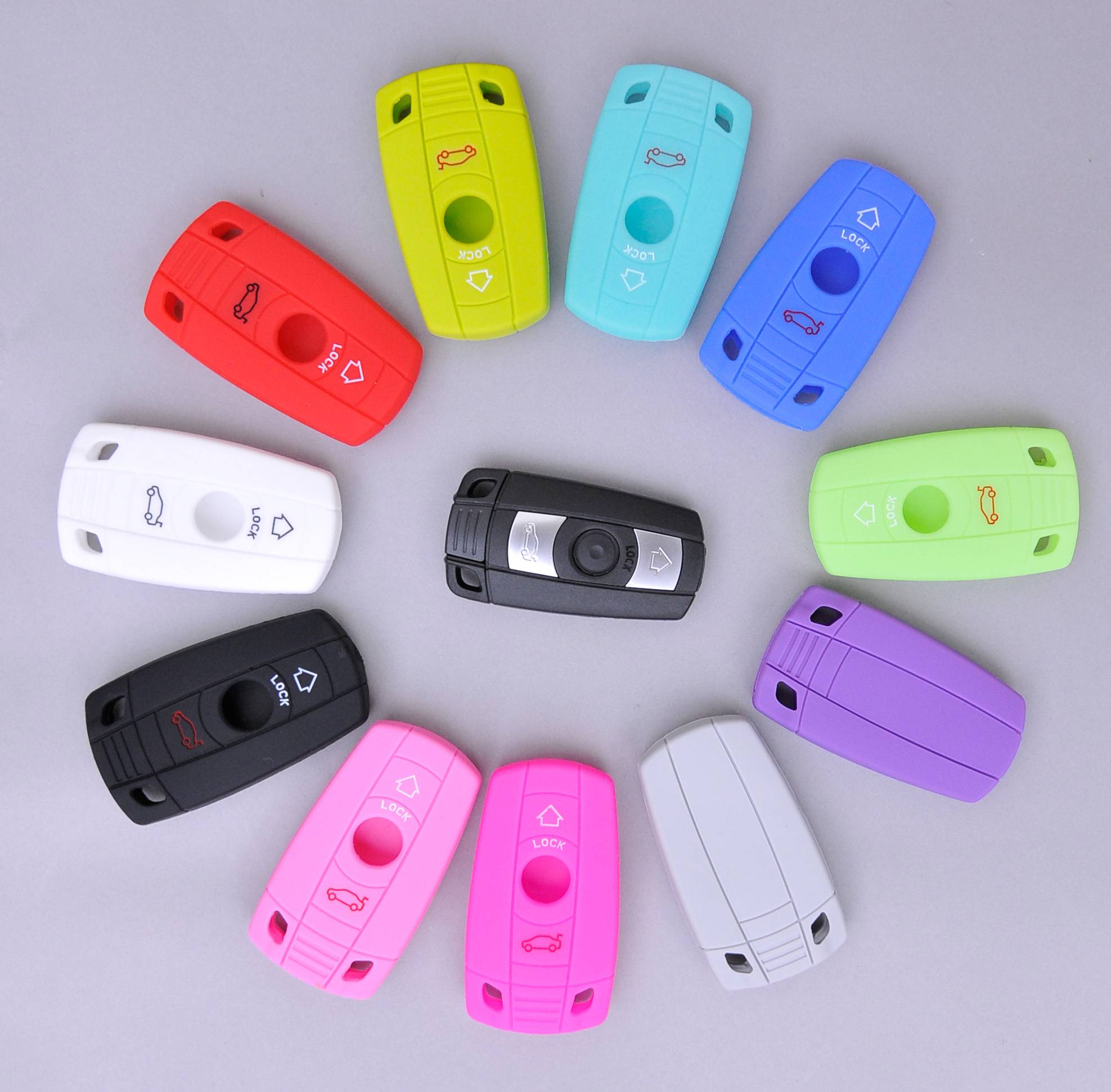 Auto Schlüssel Hülle Silikon Schutz Cover Pink kompatibel mit BMW E90 E91 Z4 E87 E60 1er E81 E82 E87 E88 ab 08 5er 6er E71 E72 Z4 E89 3 Tasten KEYLE