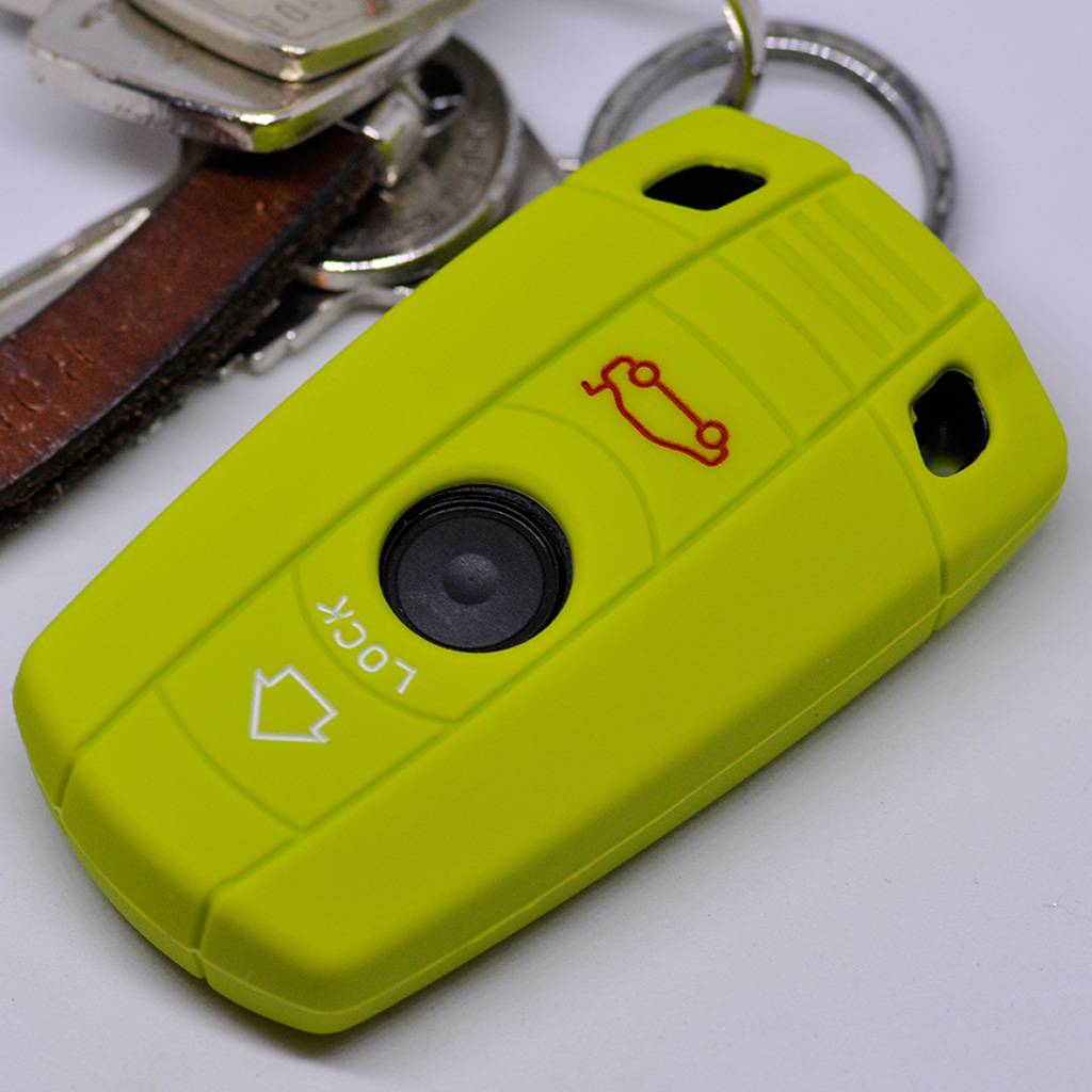 Auto Schlüssel Hülle Silikon Schutz Cover Apfelgrün kompatibel mit BMW E90 E91 Z4 E87 E60 1er E81 E82 E87 E88 ab 08 5er 6er E71 E72 Z4 E89 3 Tasten