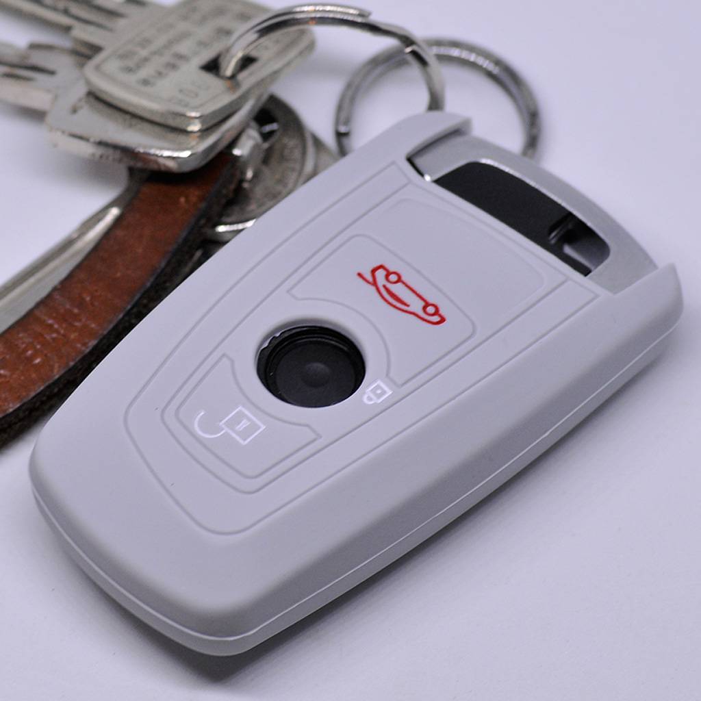 Auto Schlüssel Hülle Silikon Schutz Cover Grau kompatibel mit BMW F20 F13 F30 F31 F32 F33 F22 1er 2er 3er 4er F10 F25 F07 F11 3 Tasten KEYLESS SMART