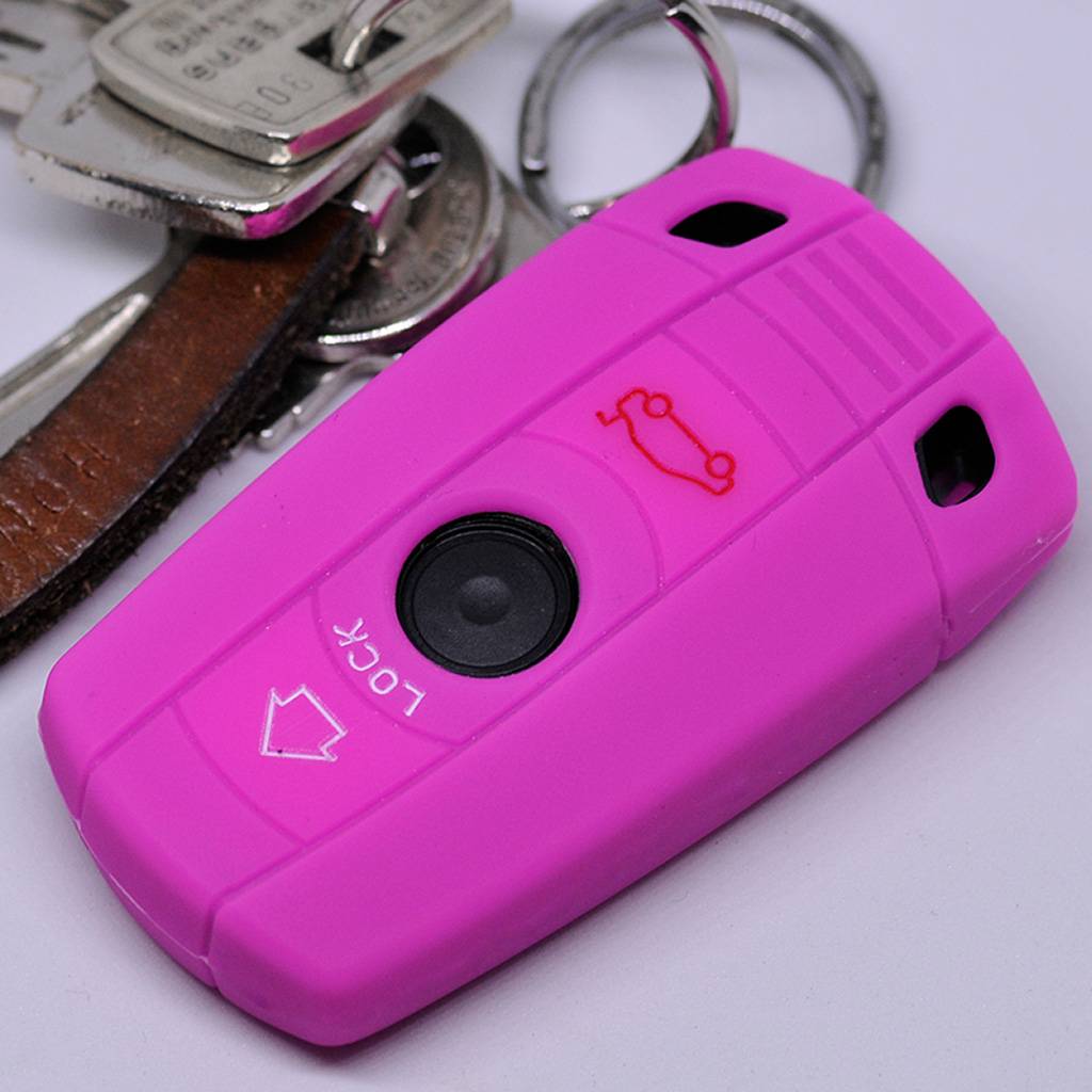 Auto Schlüssel Hülle Silikon Schutz Cover Pink kompatibel mit BMW E90 E91 Z4 E87 E60 1er E81 E82 E87 E88 ab 08 5er 6er E71 E72 Z4 E89 3 Tasten KEYLE