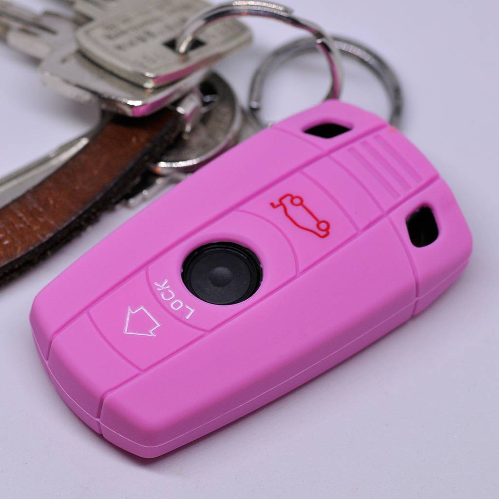 Auto Schlüssel Hülle Silikon Schutz Cover Rosa kompatibel mit BMW E90 E91 Z4 E87 E60 1er E81 E82 E87 E88 ab 08 5er 6er E71 E72 Z4 E89 3 Tasten KEYLE